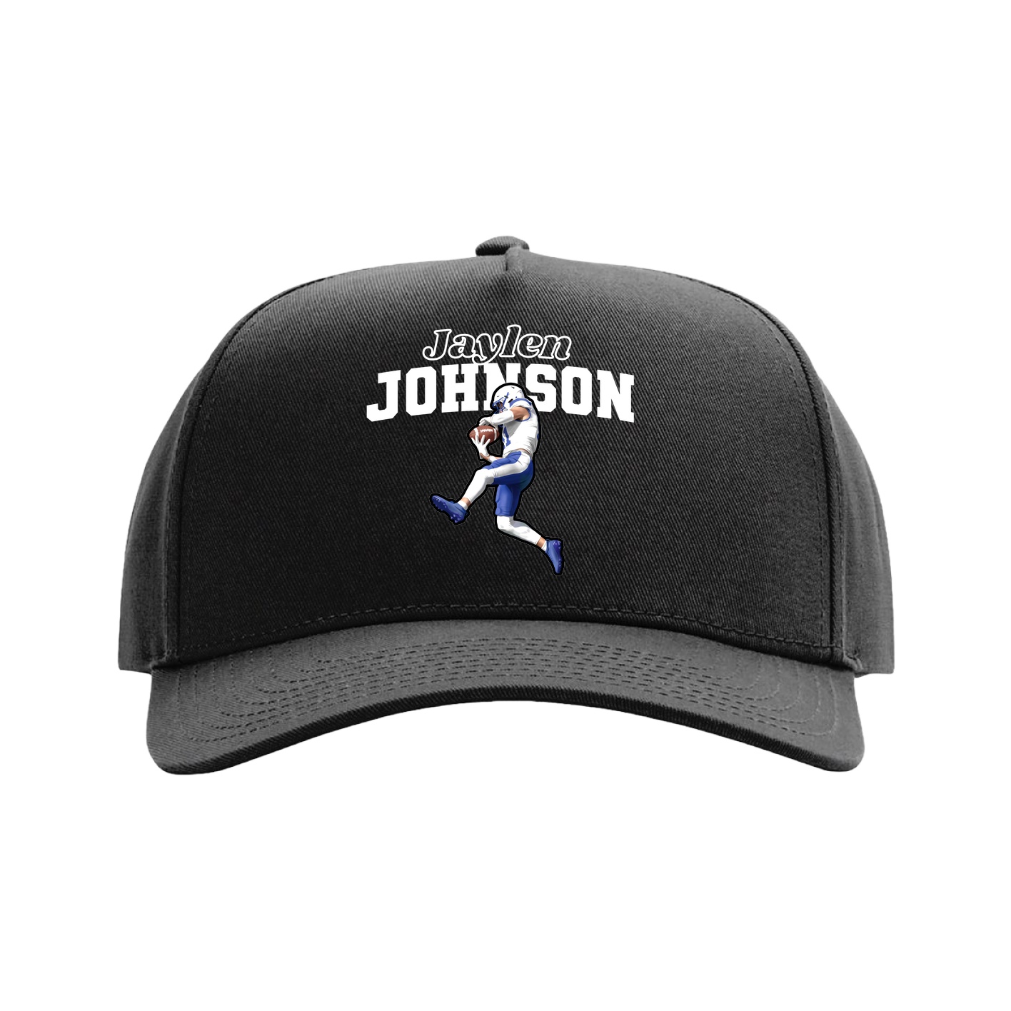Full Fabric Five-Panel Champ Cap — Name Arch in Black