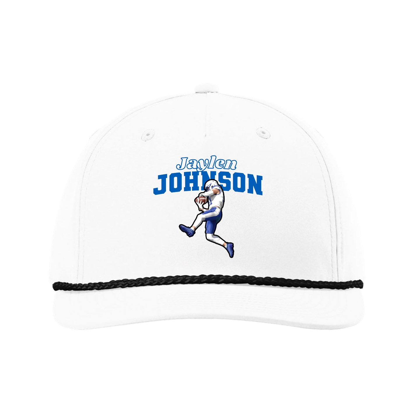 Five-Panel Classic Rope Cap — Name Arch in White
