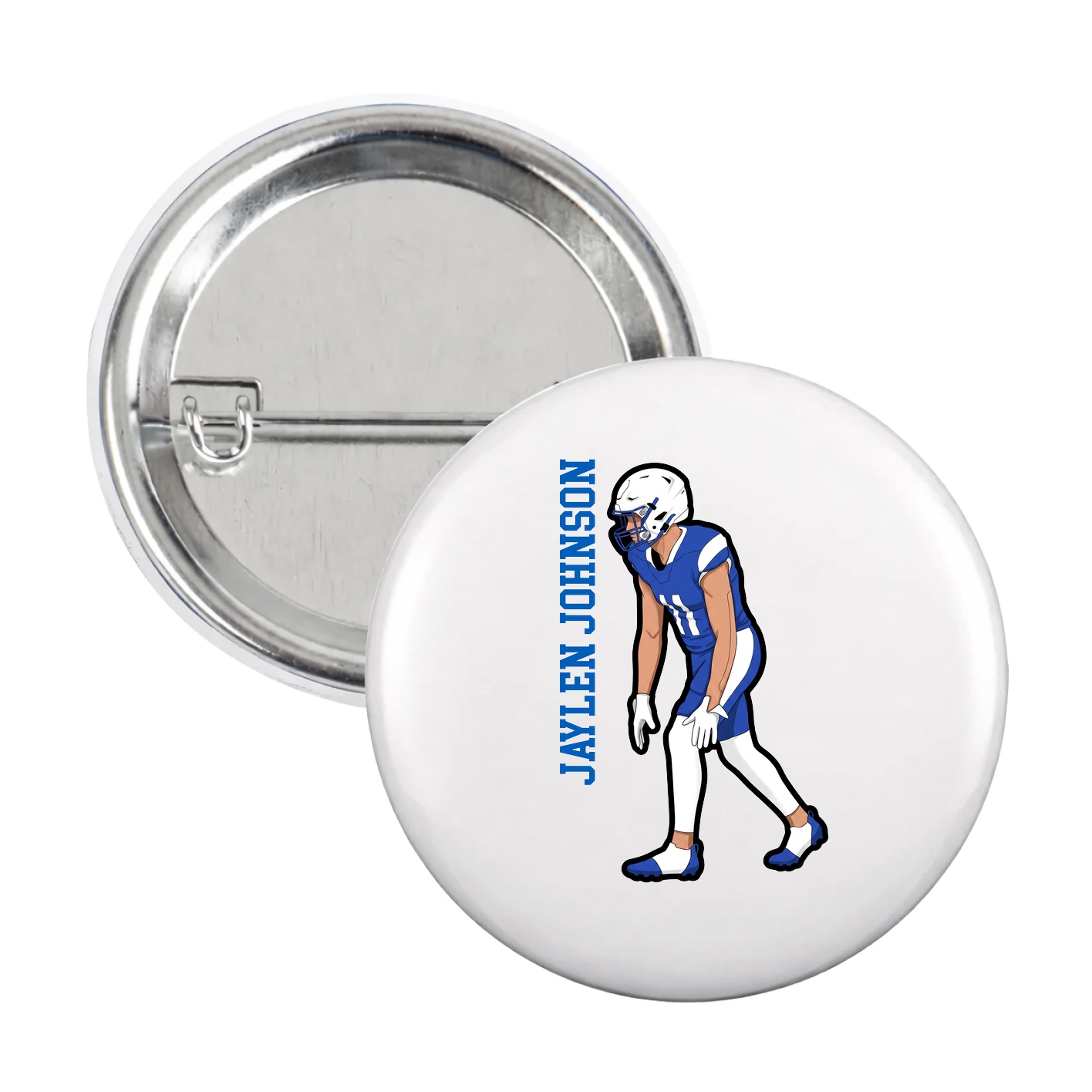 Game Day Button — Name Vertical in White
