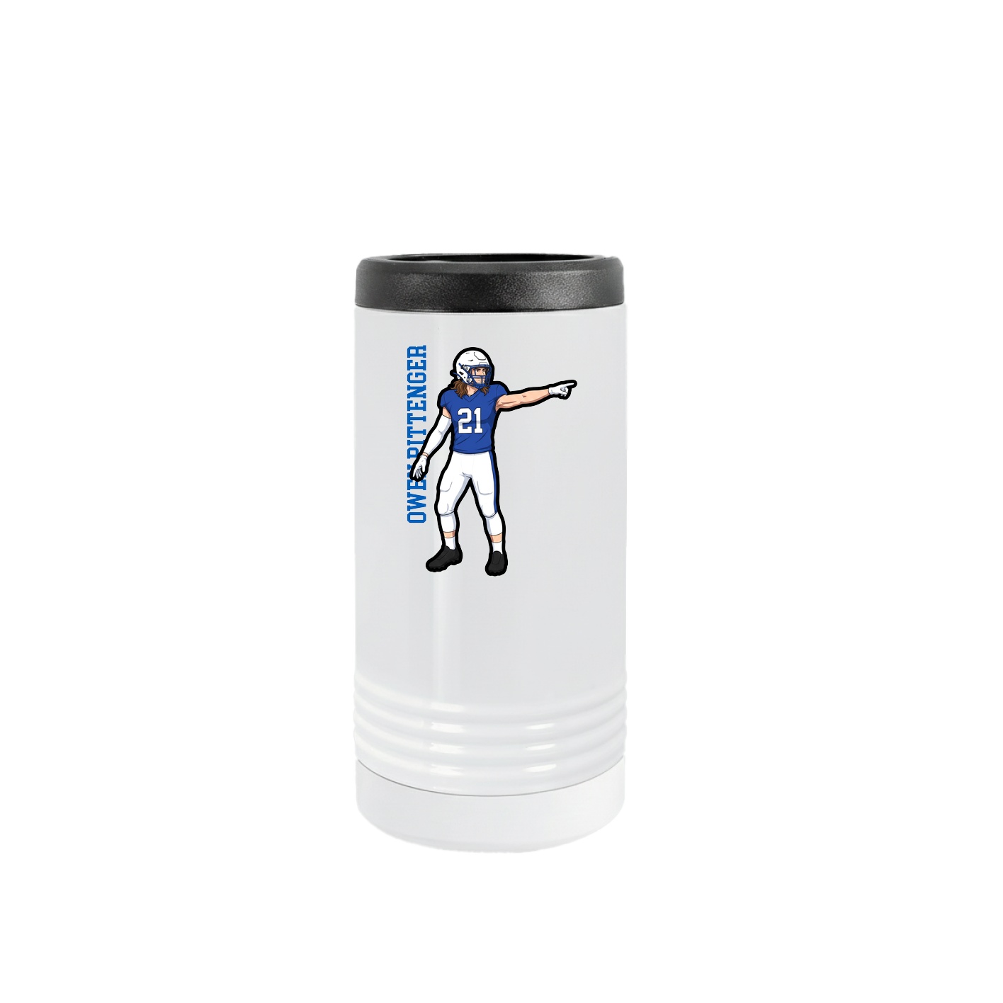 Slim Beverage Holder — Name Vertical in White
