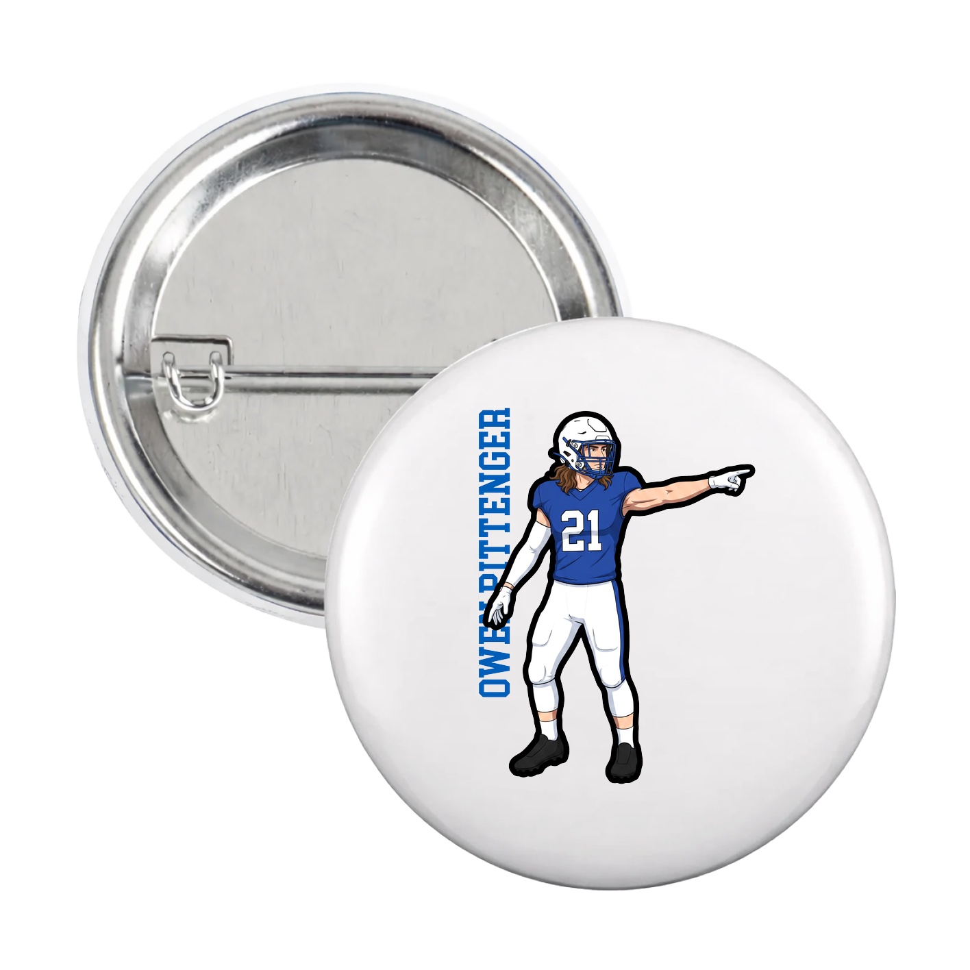 Game Day Button — Name Vertical in White
