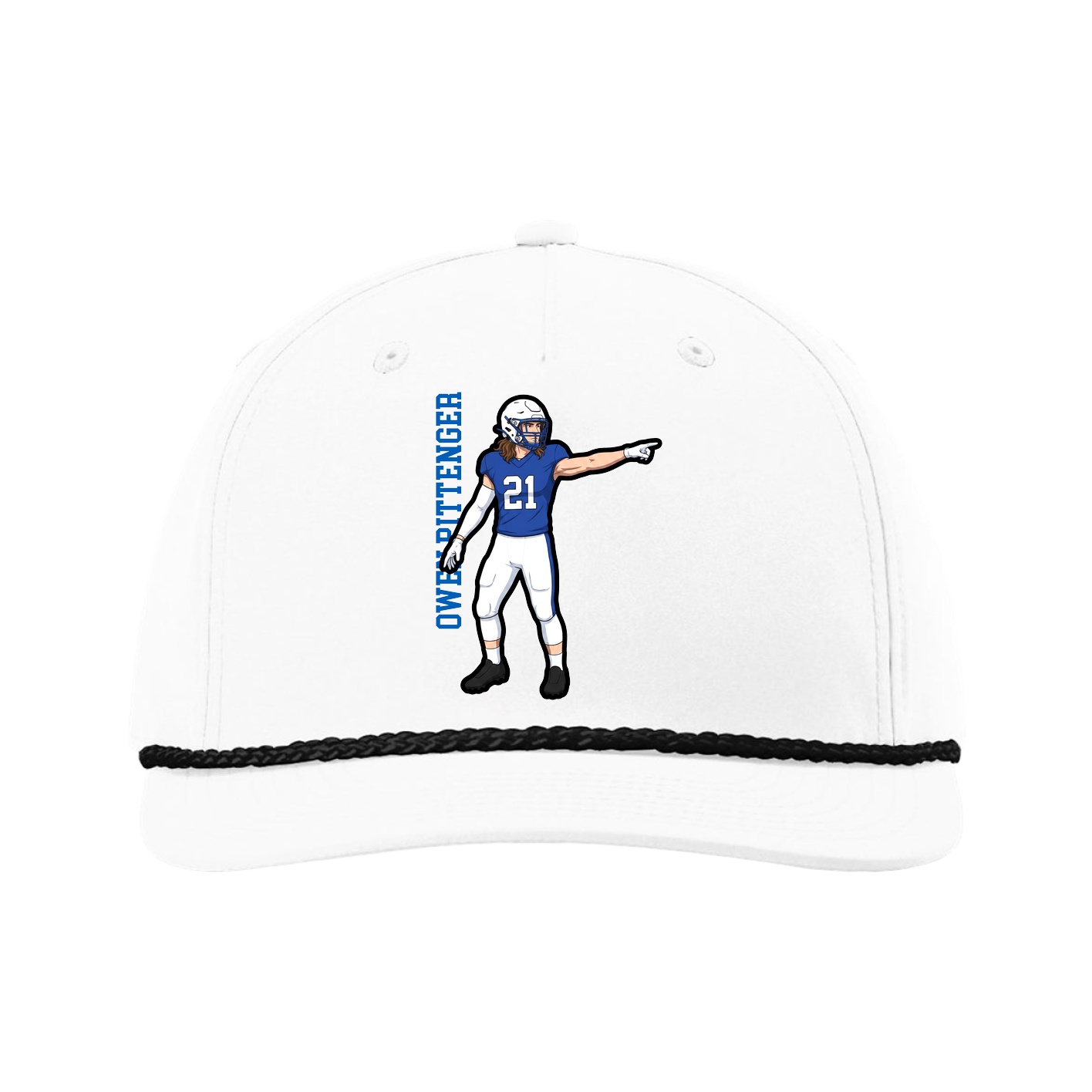 Five-Panel Classic Rope Cap — Name Vertical in White