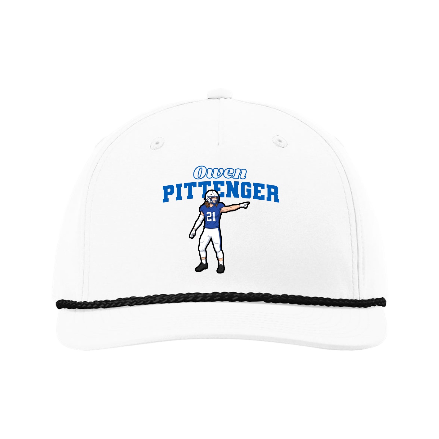 Five-Panel Classic Rope Cap — Name Arch in White