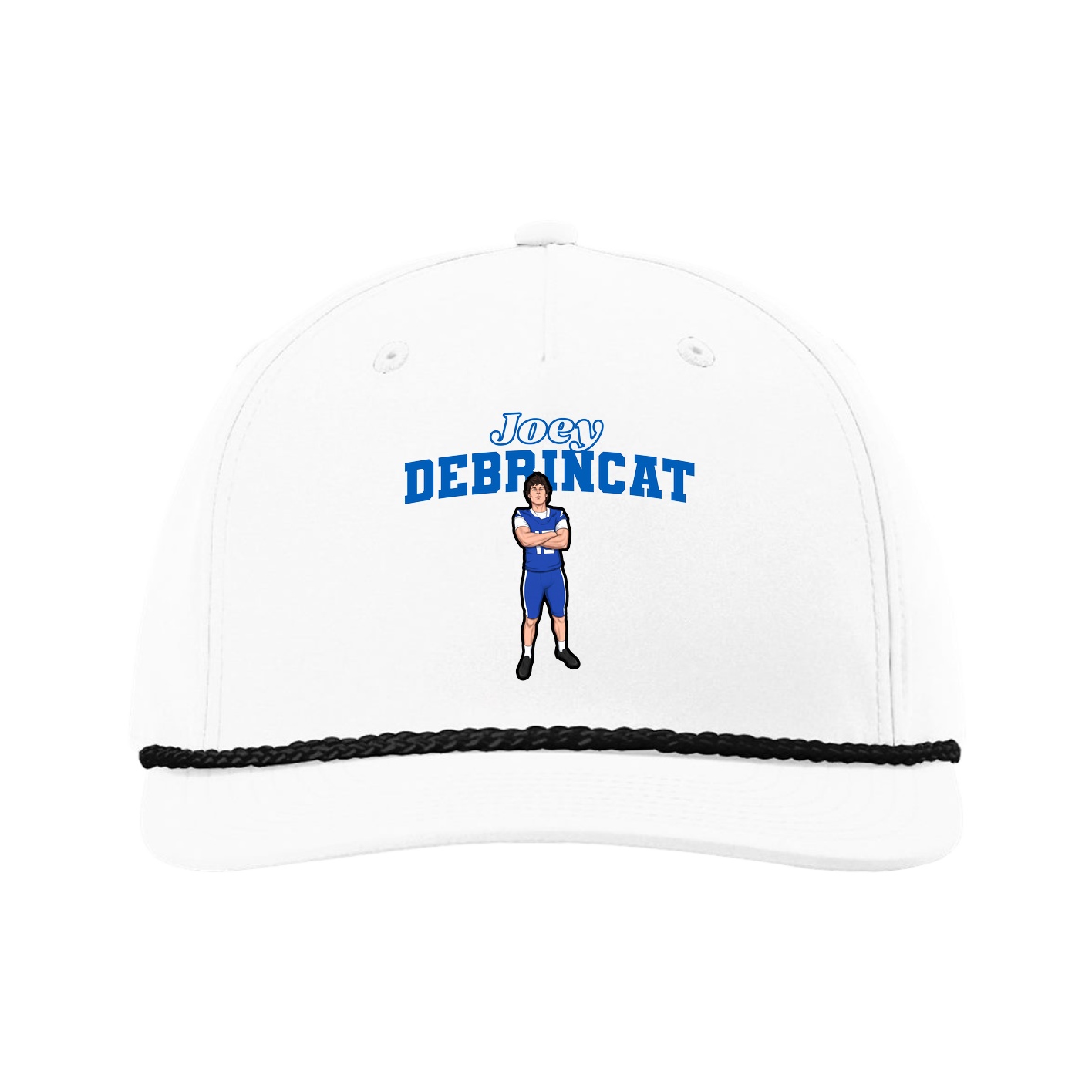 Five-Panel Classic Rope Cap — Name Arch in White