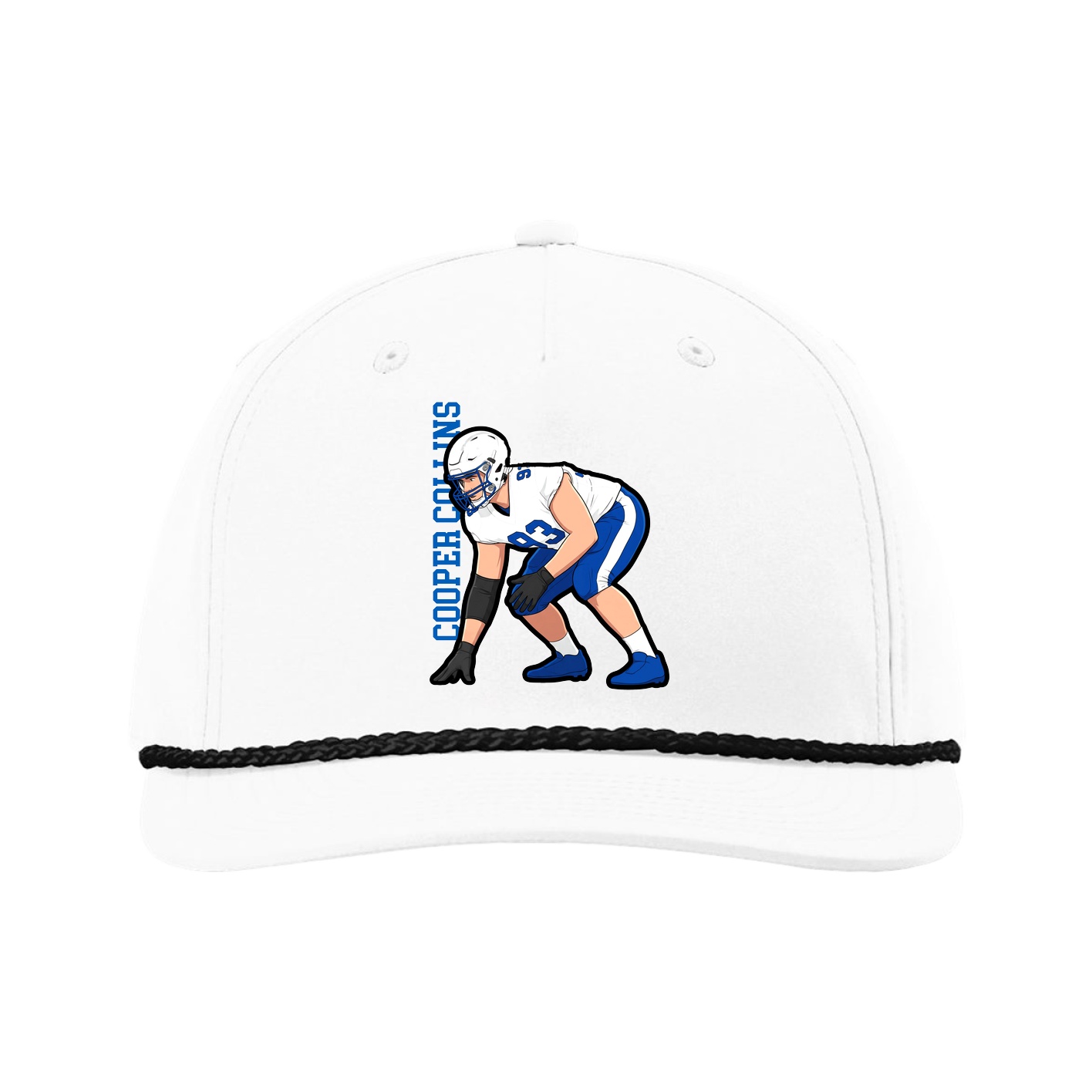 Five-Panel Classic Rope Cap — Name Vertical in White