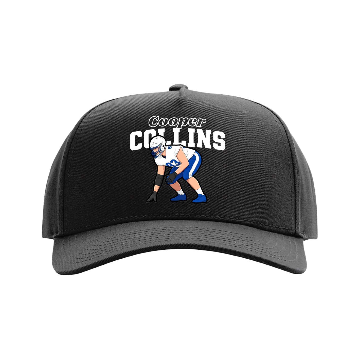 Full Fabric Five-Panel Champ Cap — Name Arch in Black
