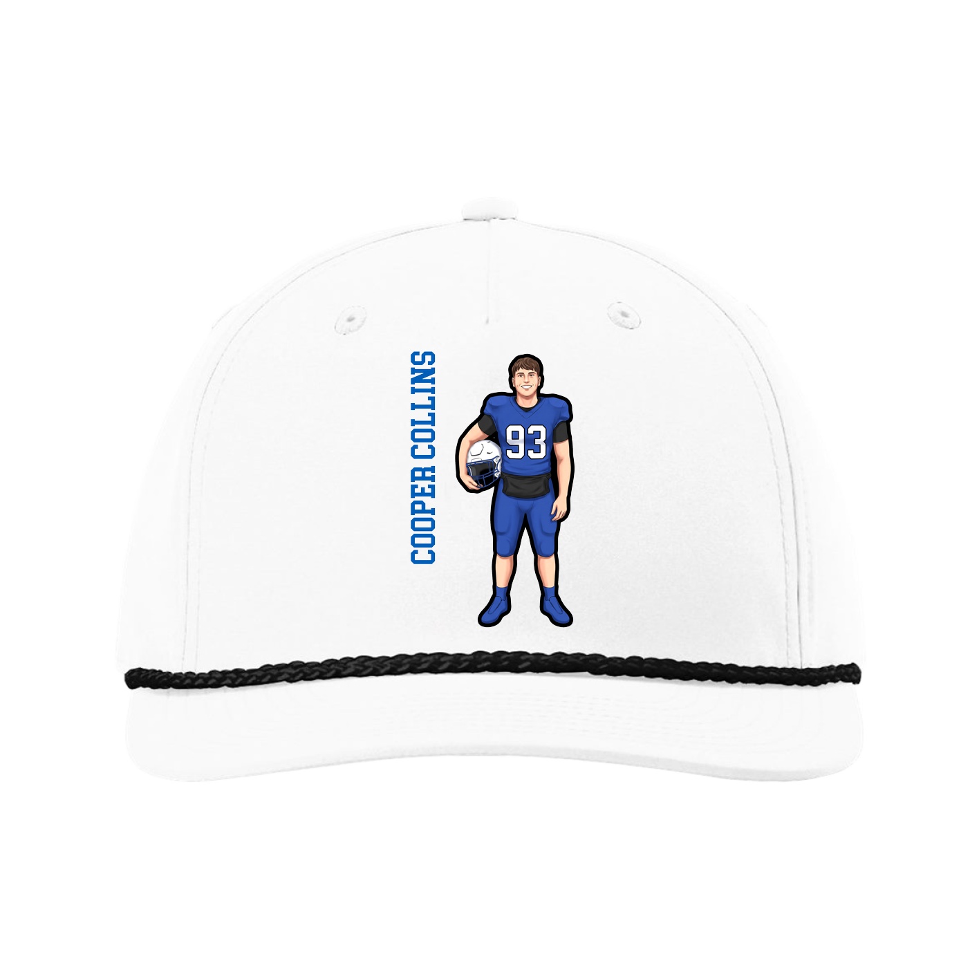 Five-Panel Classic Rope Cap — Name Vertical in White