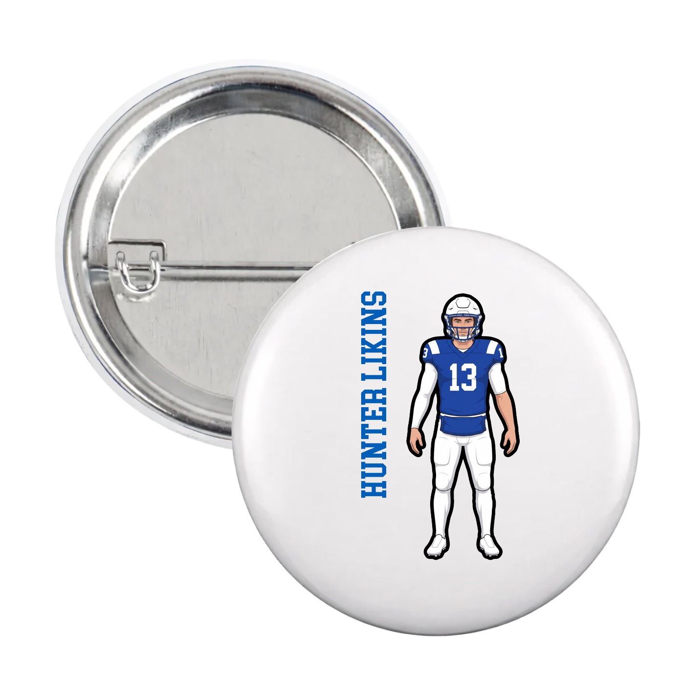Game Day Button — Name Vertical in White
