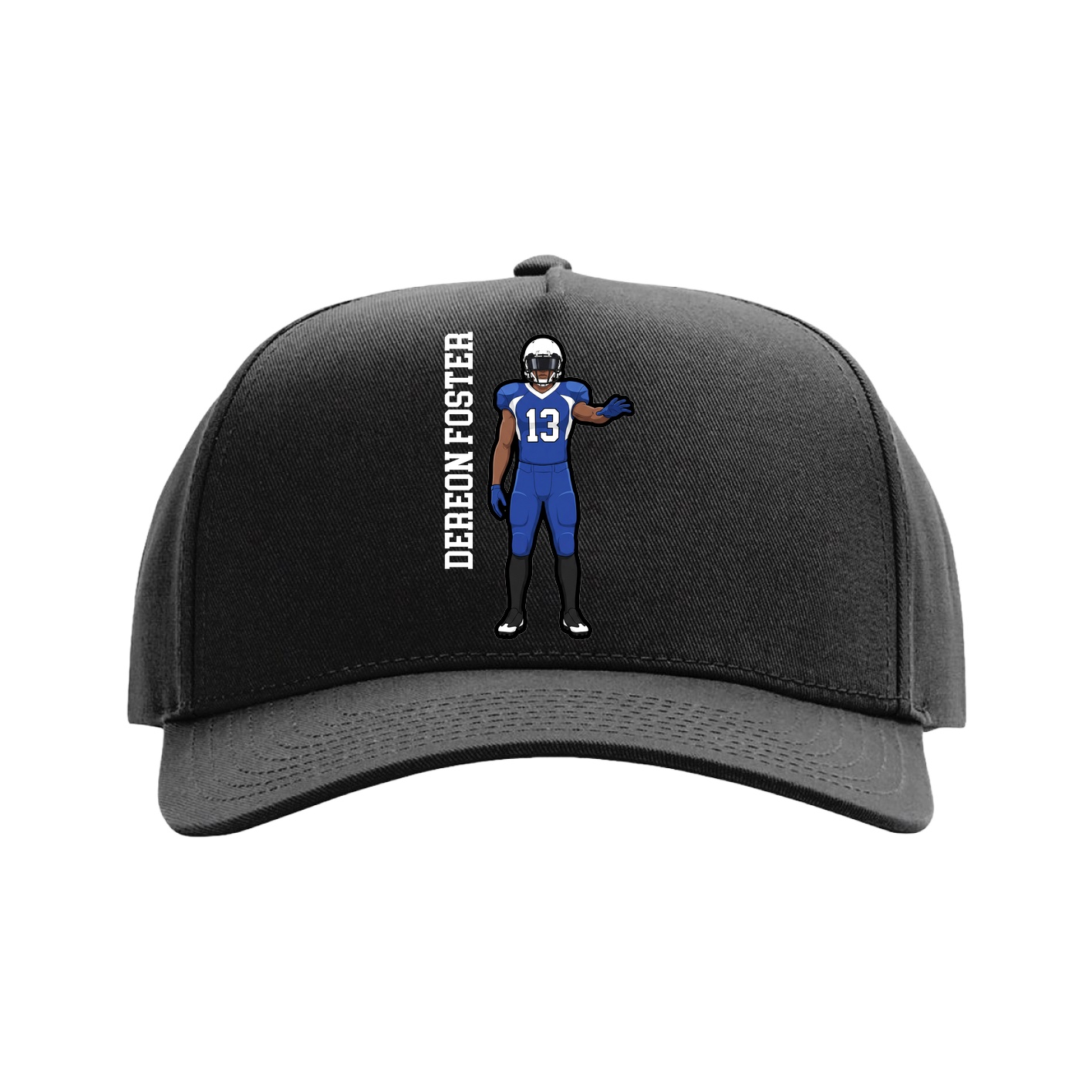 Full Fabric Five-Panel Champ Cap — Name Vertical in Black