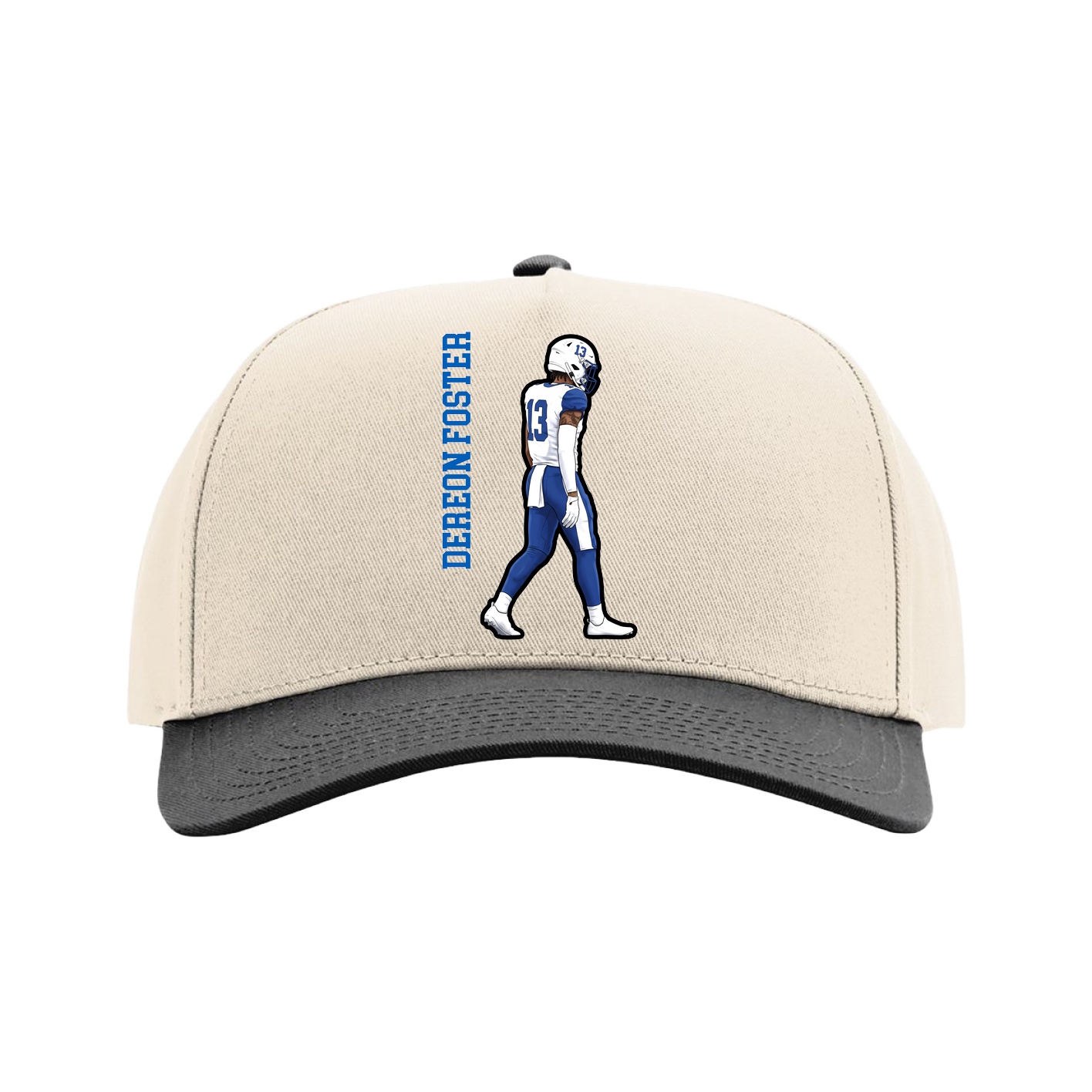 Full Fabric Five-Panel Champ Cap — Name Vertical in Cream/Black