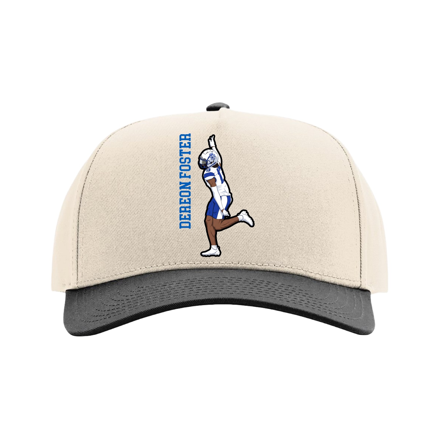 Full Fabric Five-Panel Champ Cap — Name Vertical in Cream/Black