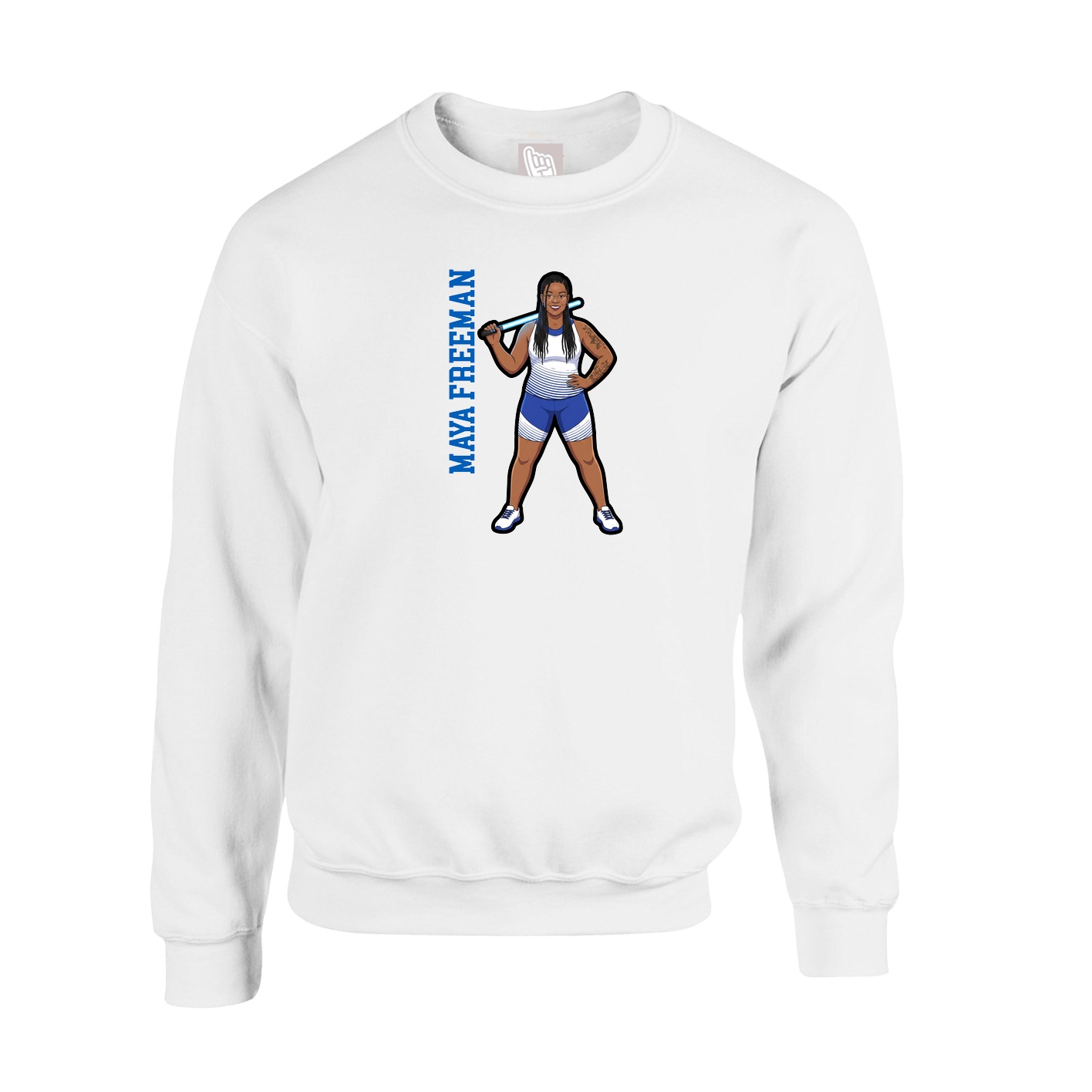Fleece Crew — Name Vertical in White