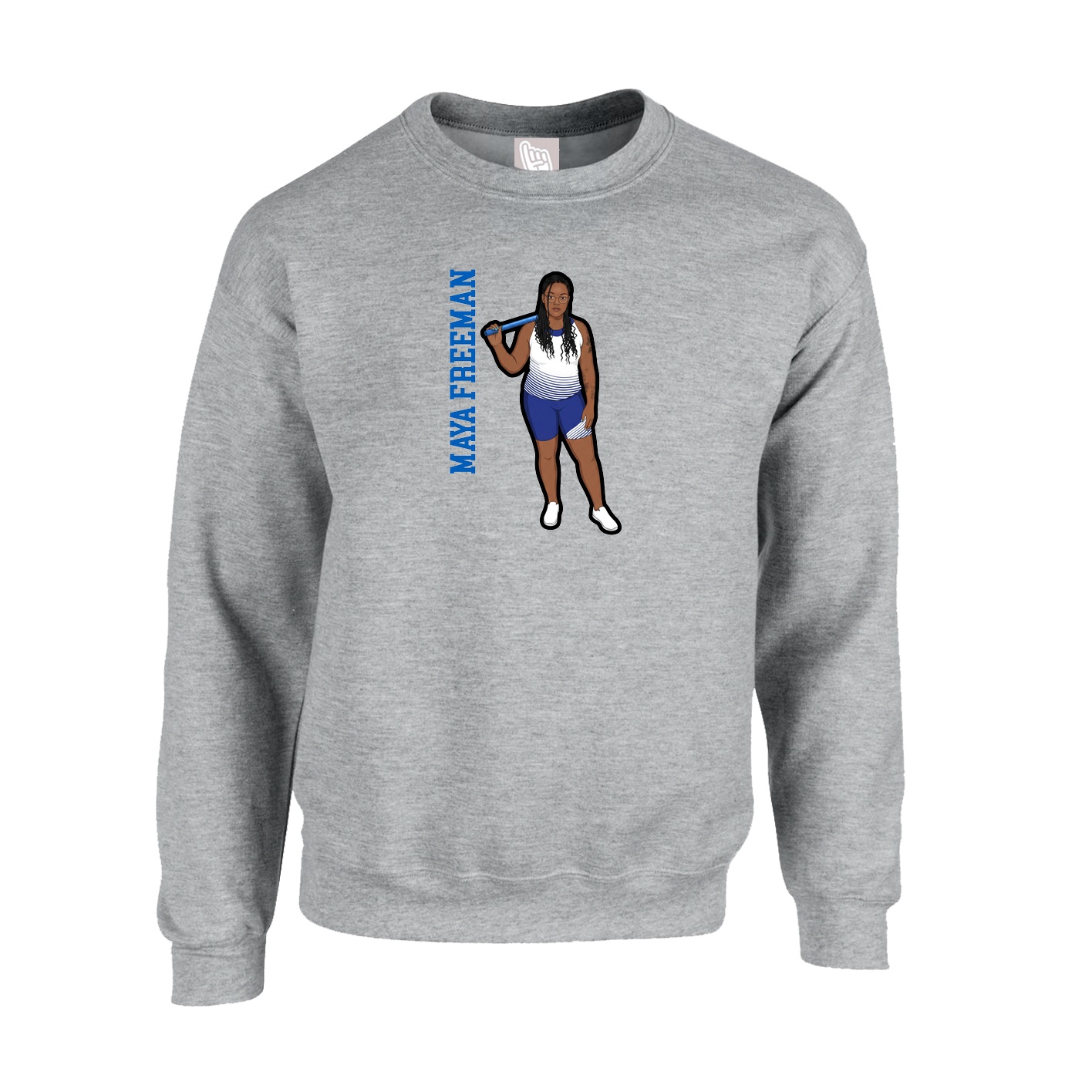 Fleece Crew — Name Vertical in Grey
