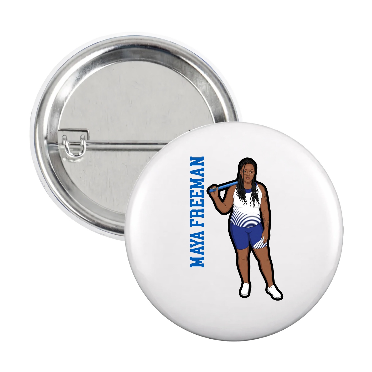 Game Day Button — Name Vertical in White