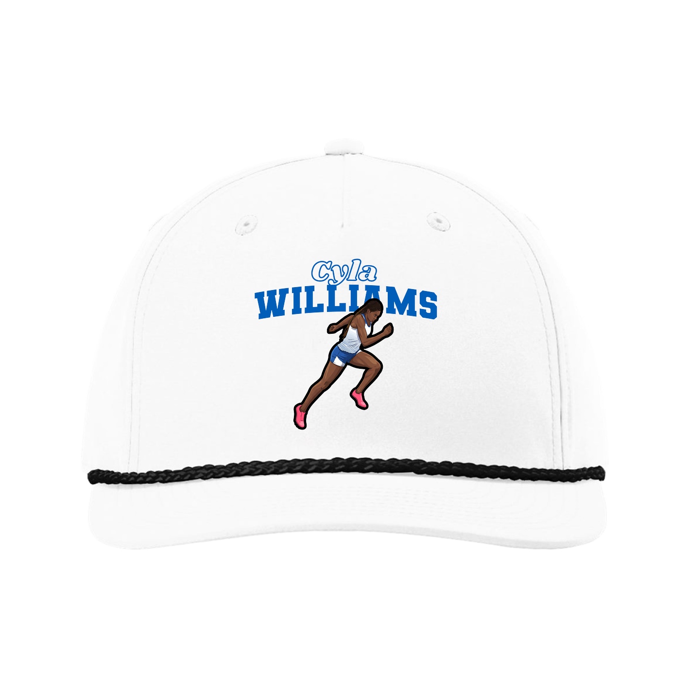 Five-Panel Classic Rope Cap — Name Arch in White