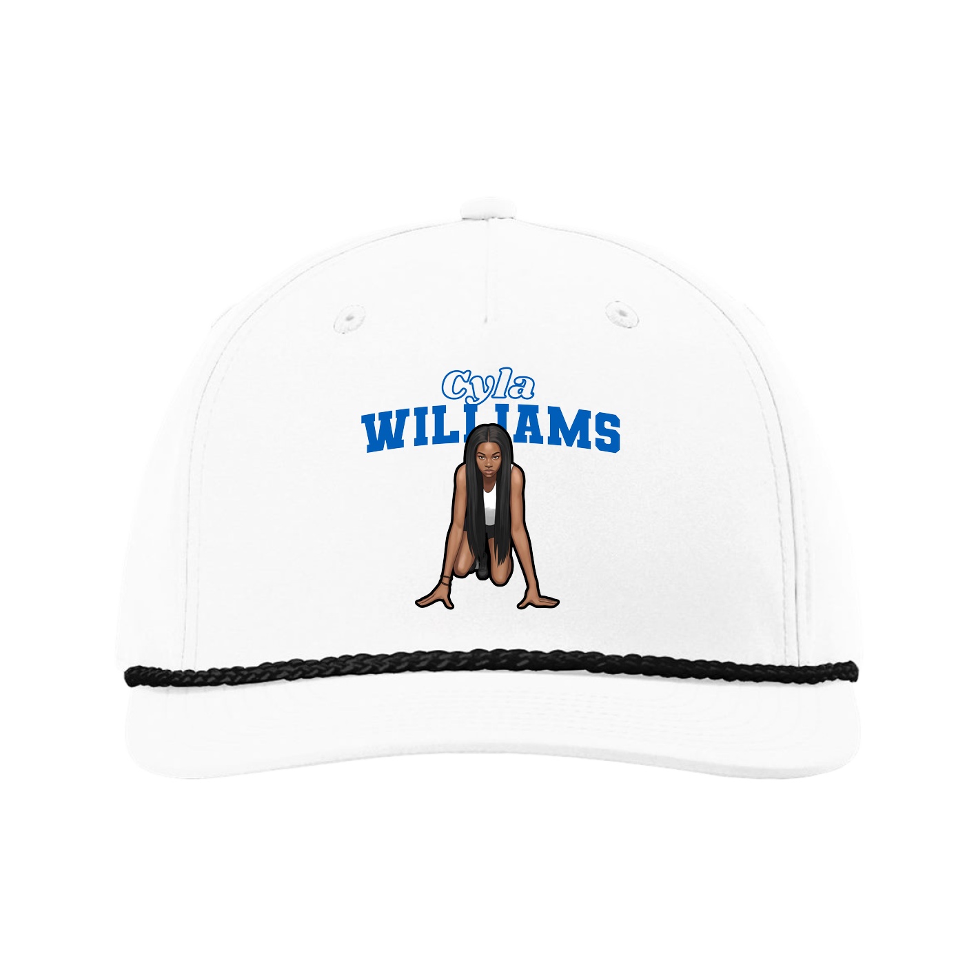 Five-Panel Classic Rope Cap — Name Arch in White