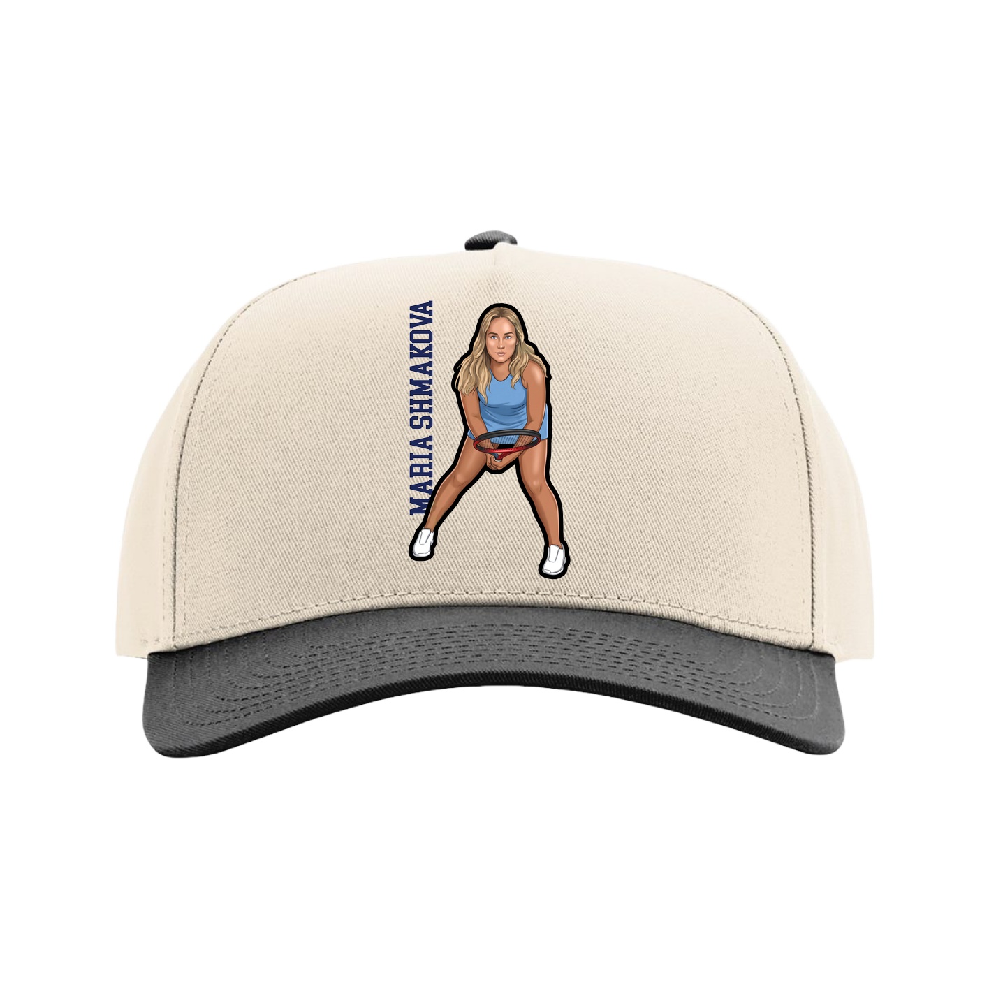 Full Fabric Five-Panel Champ Cap — Name Vertical in Cream/Black
