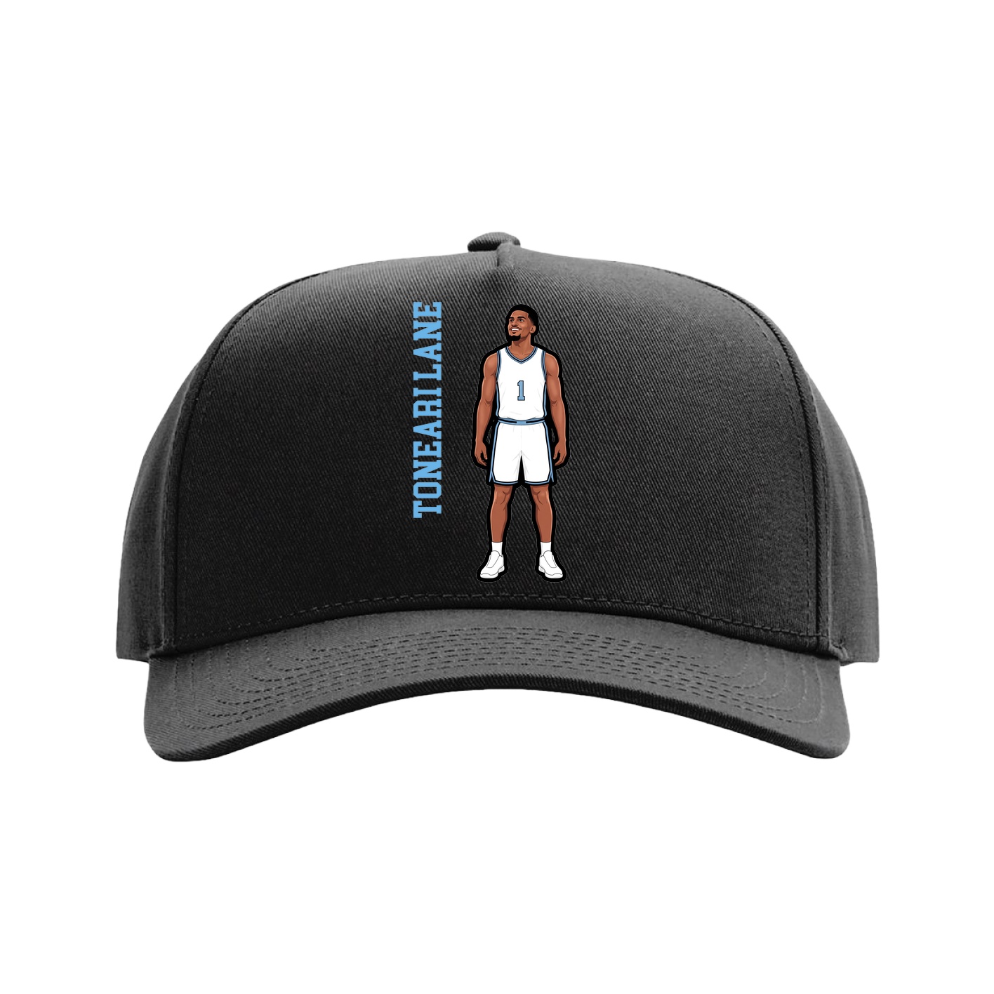 Full Fabric Five-Panel Champ Cap — Name Vertical in Black