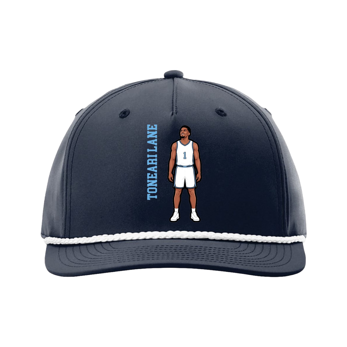 Five-Panel Classic Rope Cap — Name Vertical in Navy