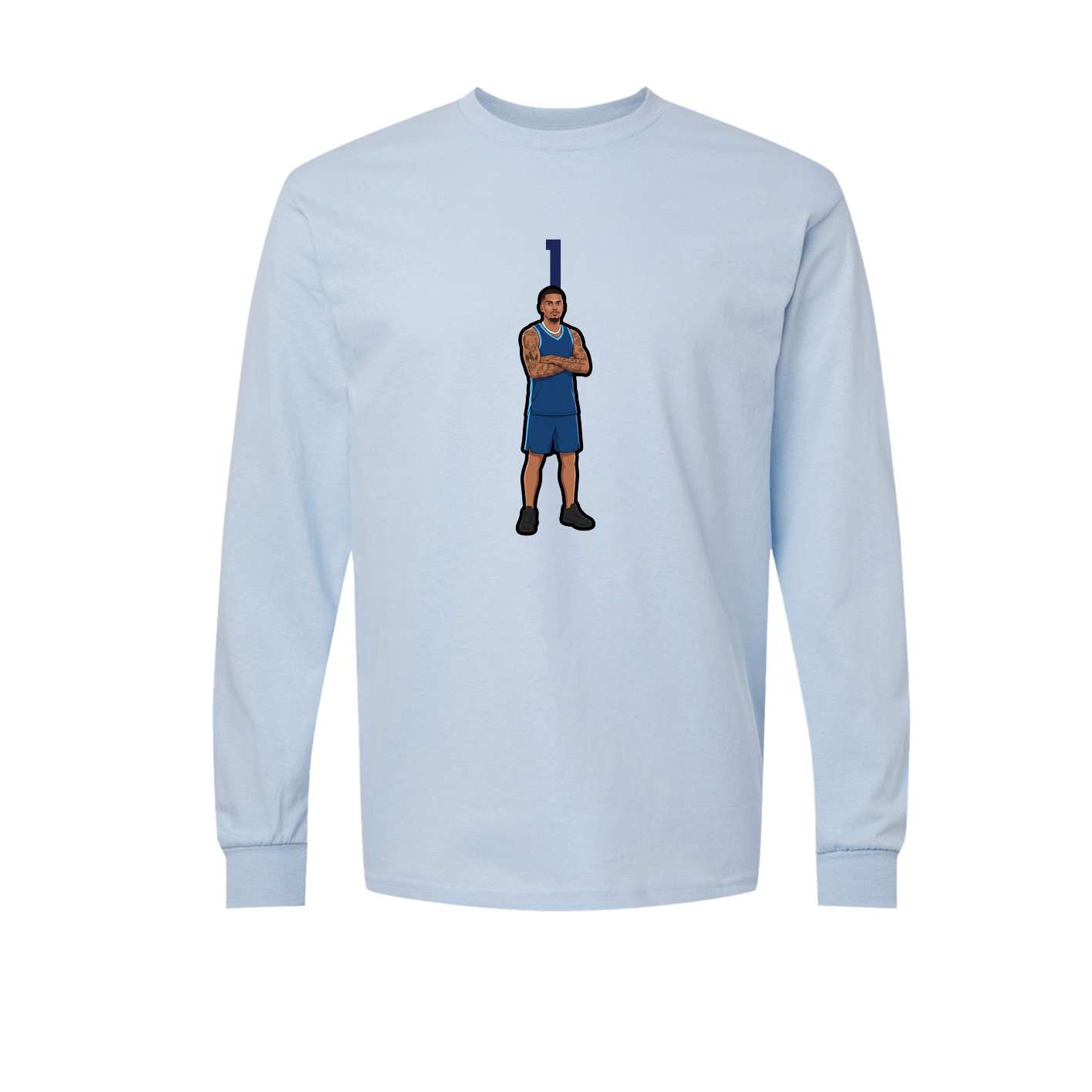 Long Sleeve Tee — Number Top in Light Blue