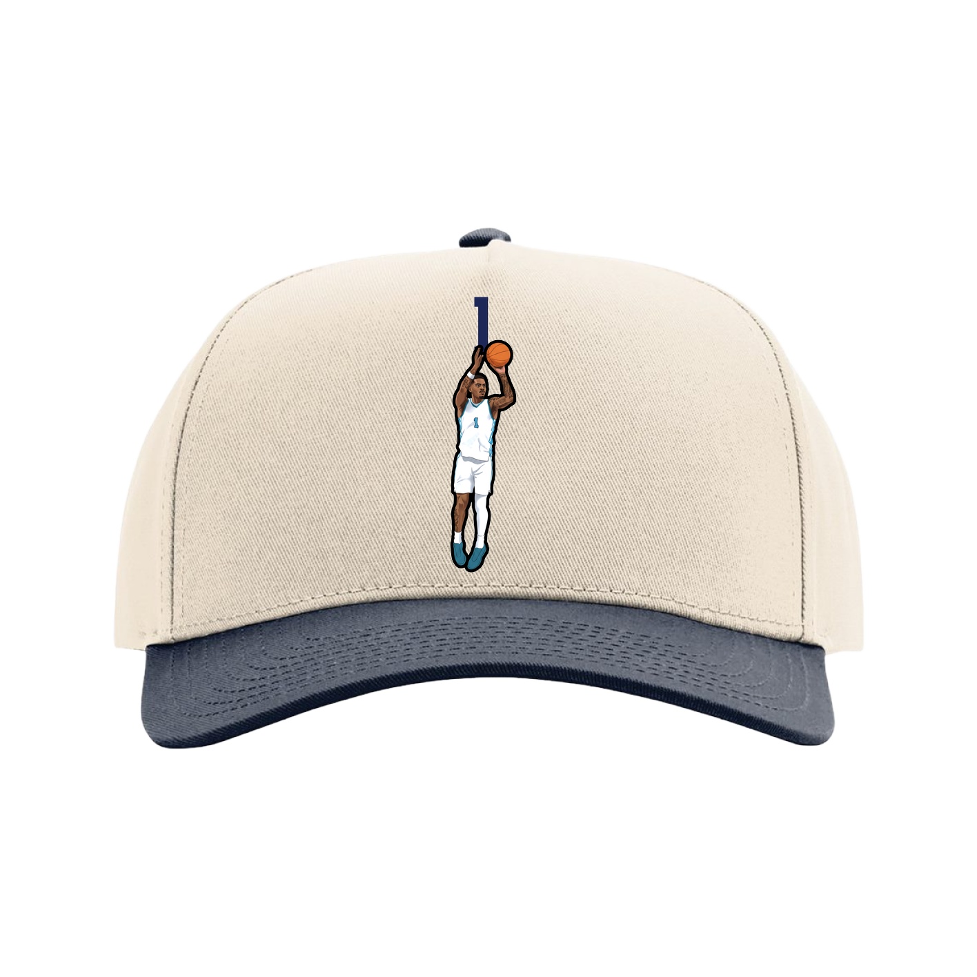 Full Fabric Five-Panel Champ Cap — Number Top in Cream/Navy