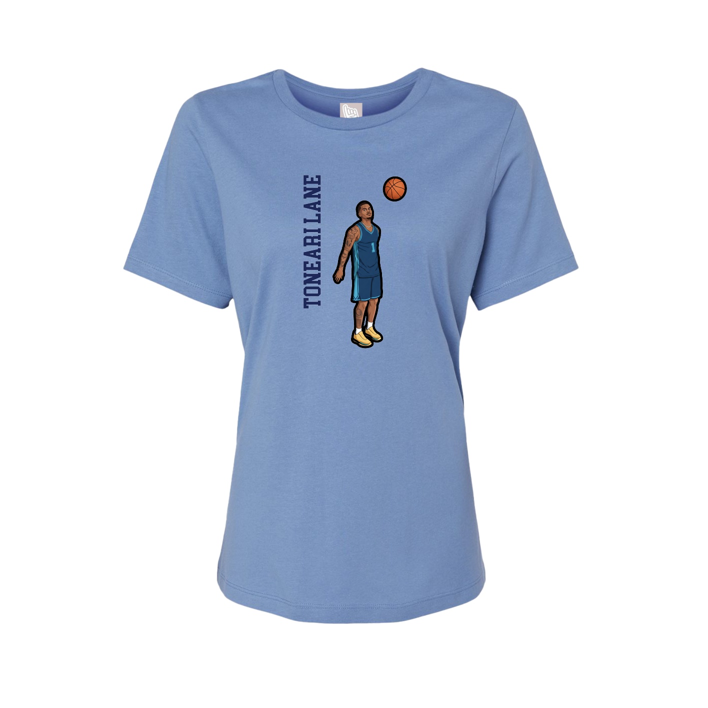 Womens Tee — Name Vertical in Powder Blue