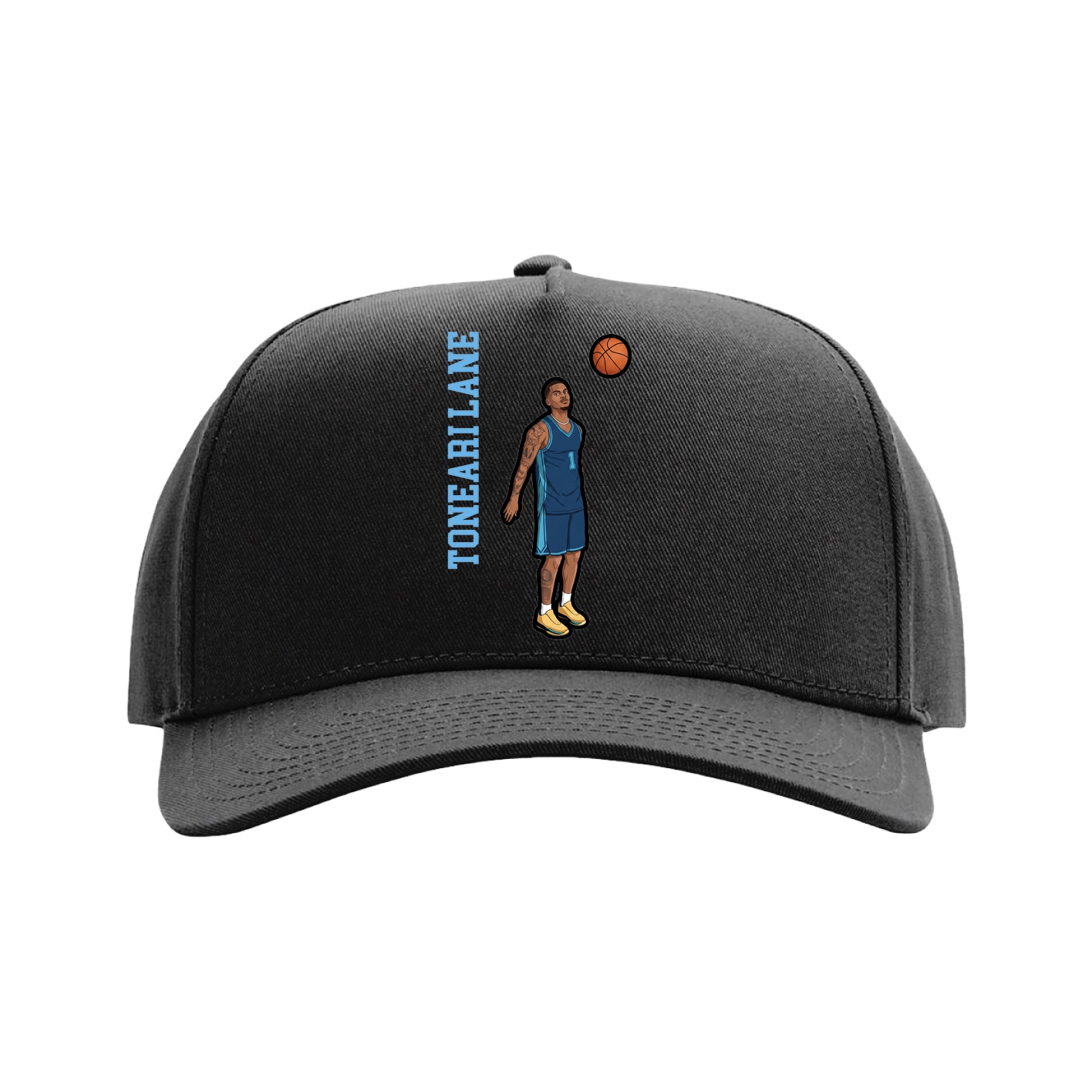 Full Fabric Five-Panel Champ Cap — Name Vertical in Black