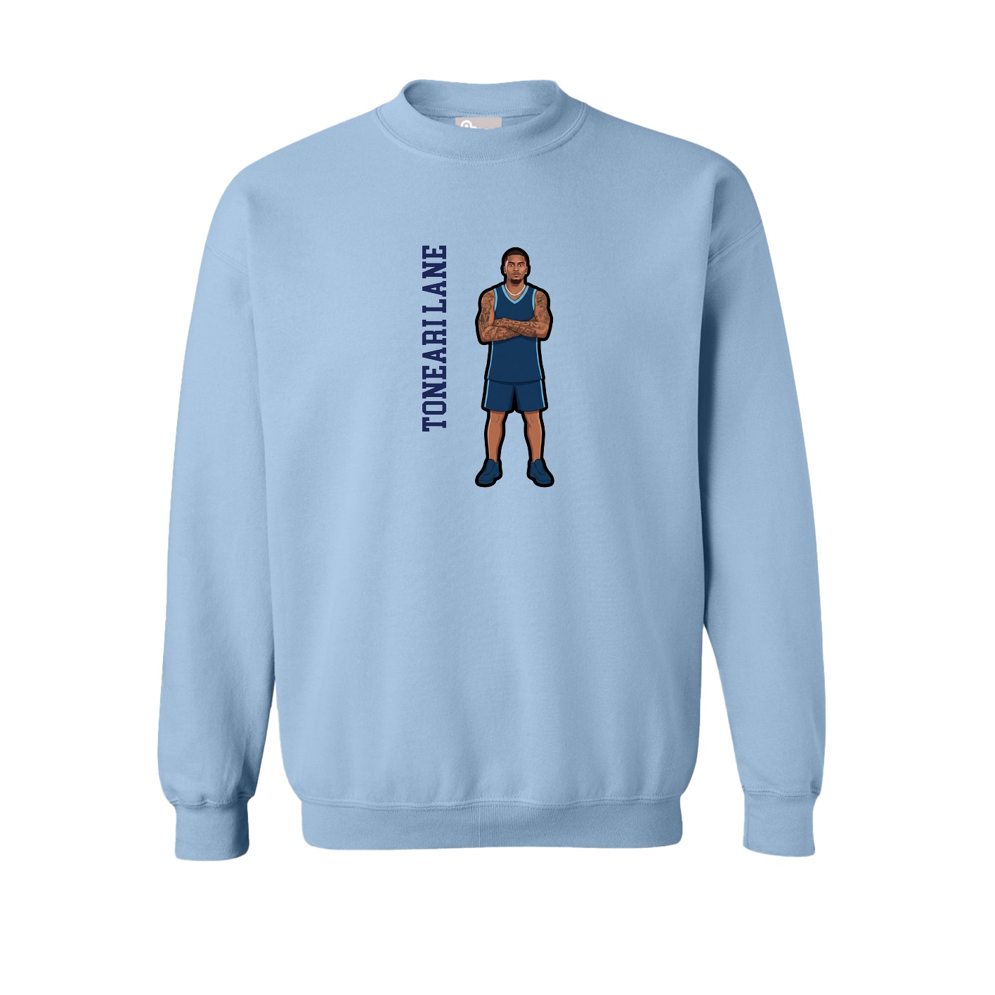 Fleece Crew — Name Vertical in Light Blue