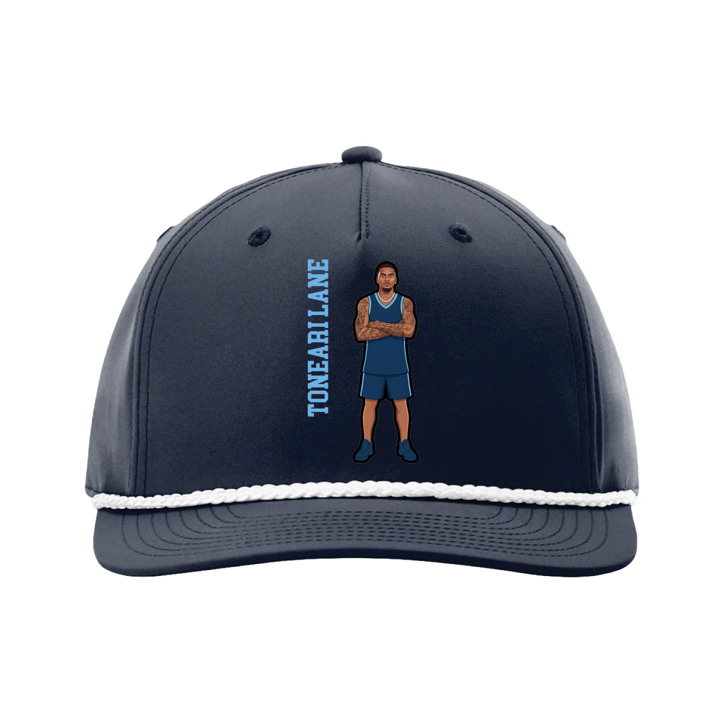 Five-Panel Classic Rope Cap — Name Vertical in Navy
