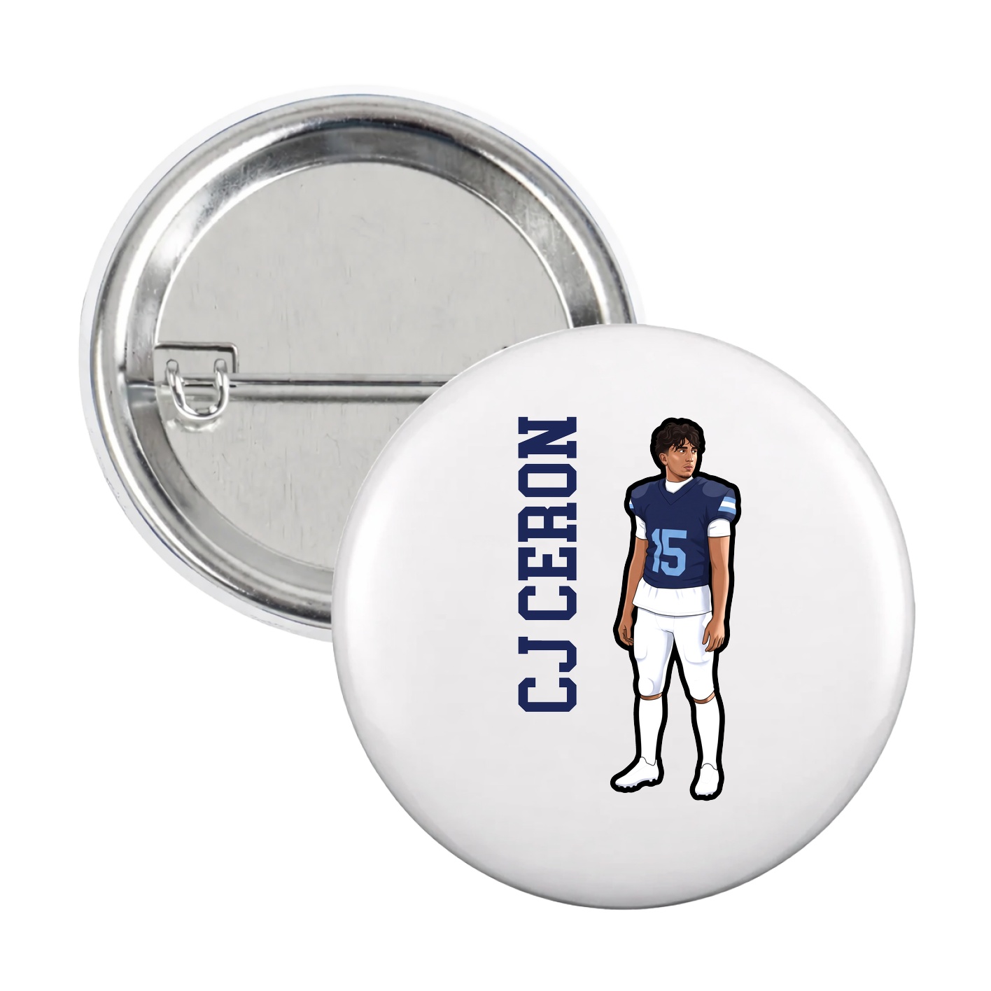 Game Day Button — Name Vertical in White
