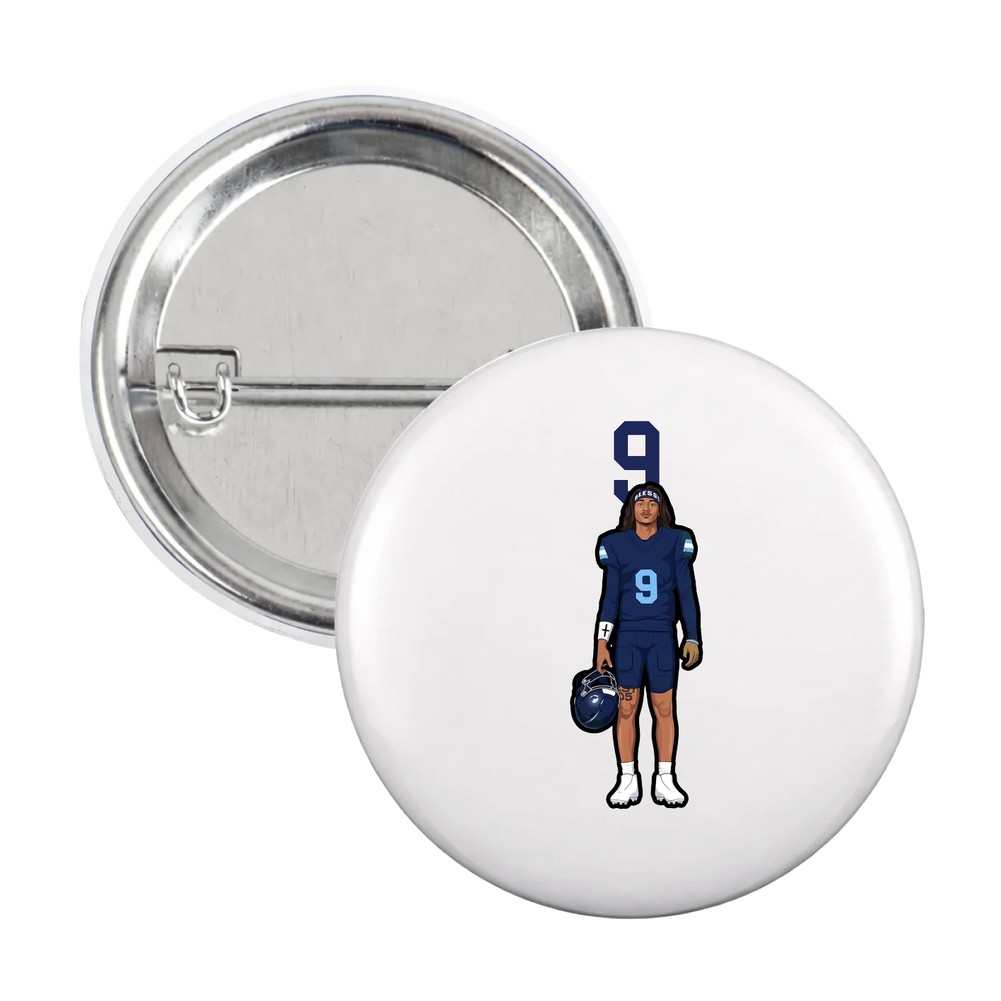 Game Day Button — Number Top in White
