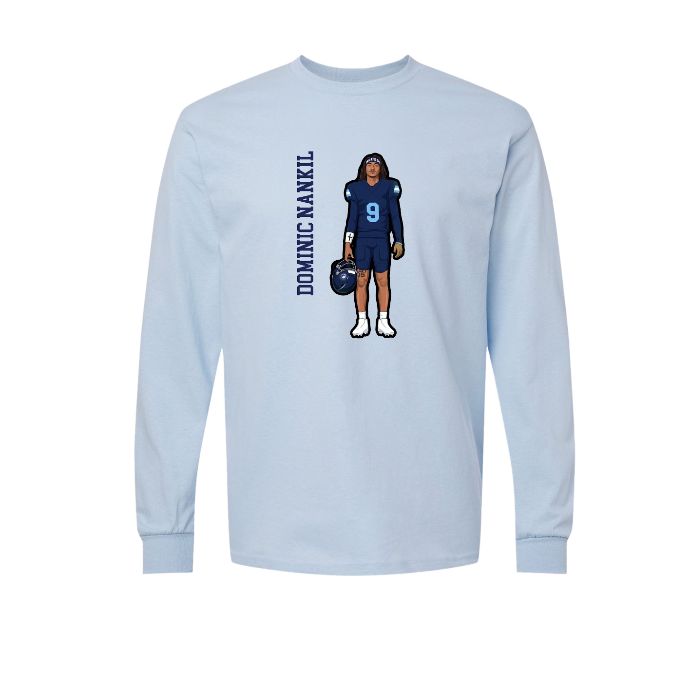 Long Sleeve Tee — Name Vertical in Light Blue