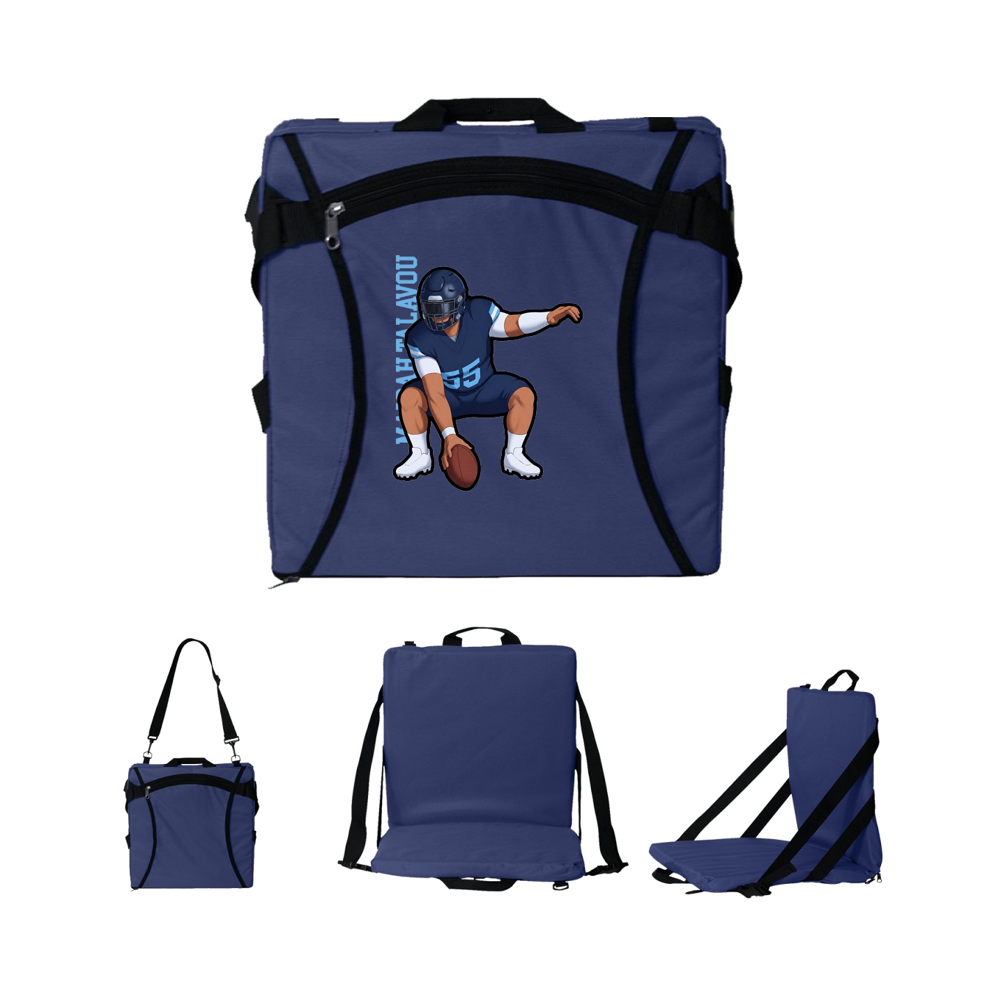 Folding Stadium Seat — Name Vertical in Navy