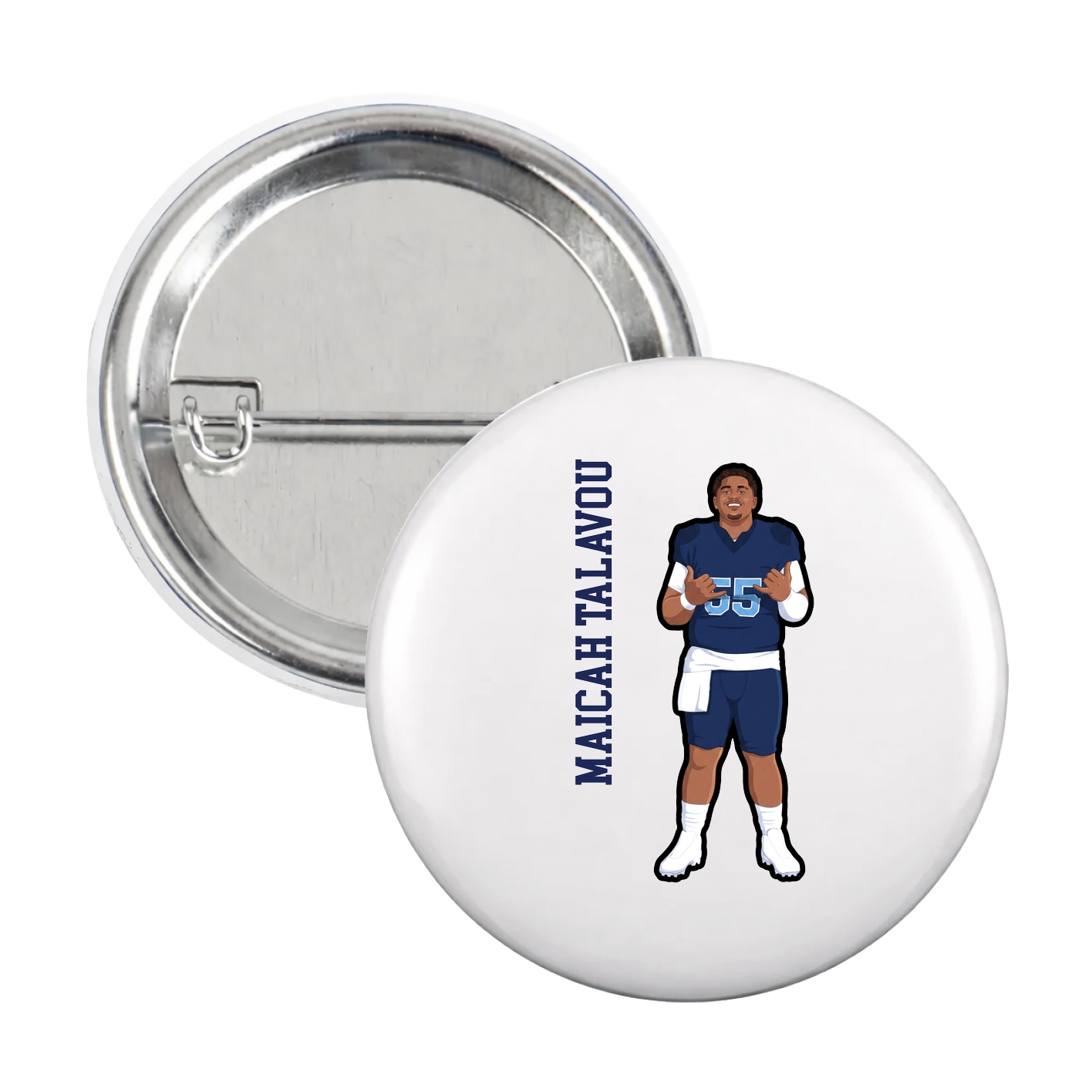Game Day Button — Name Vertical in White