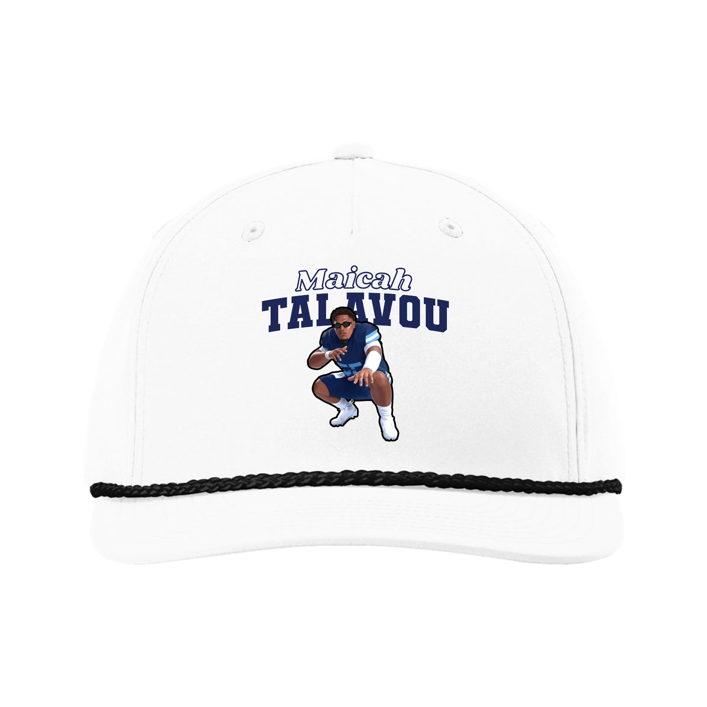 Five-Panel Classic Rope Cap — Name Arch in White
