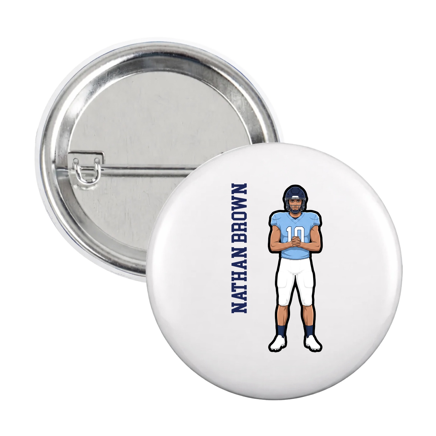 Game Day Button — Name Vertical in White