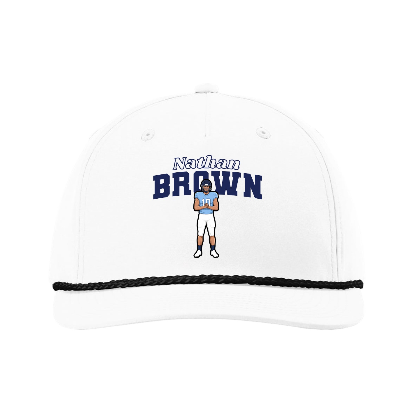 Five-Panel Classic Rope Cap — Name Arch in White