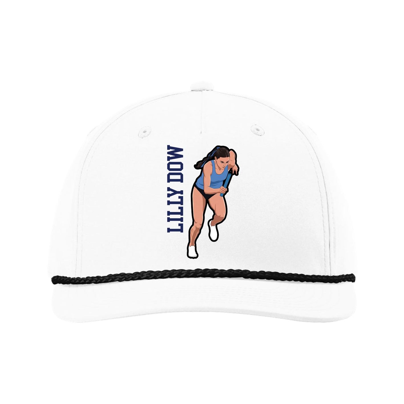 Five-Panel Classic Rope Cap — Name Vertical in White