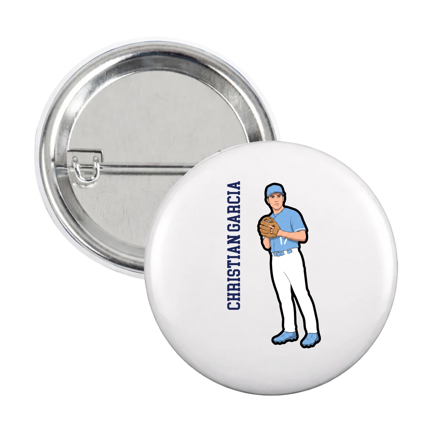 Game Day Button — Name Vertical in White