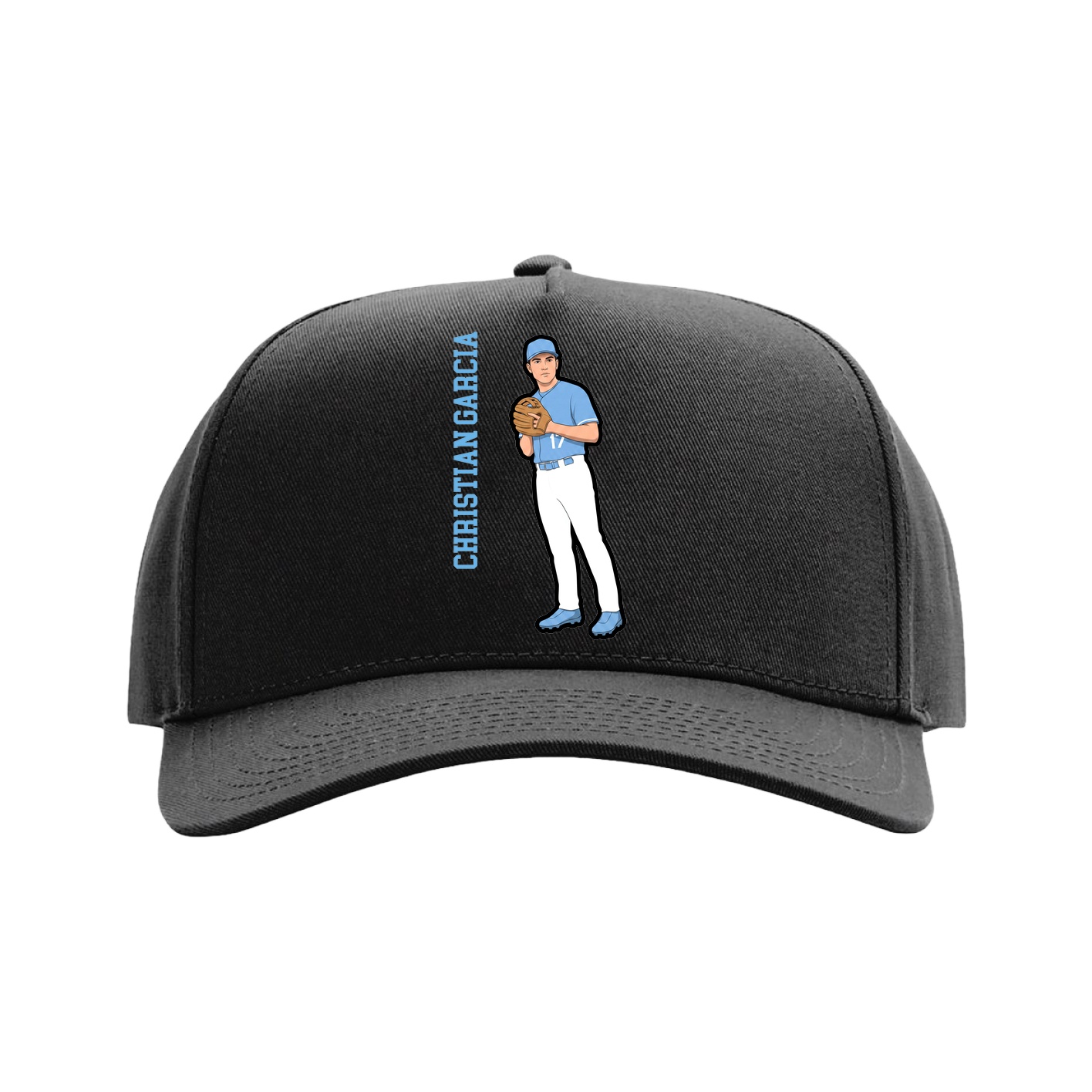 Full Fabric Five-Panel Champ Cap — Name Vertical in Black