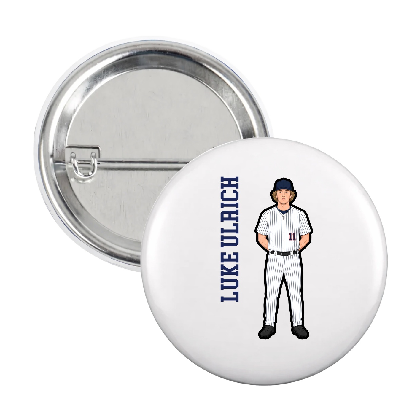 Game Day Button — Name Vertical in White