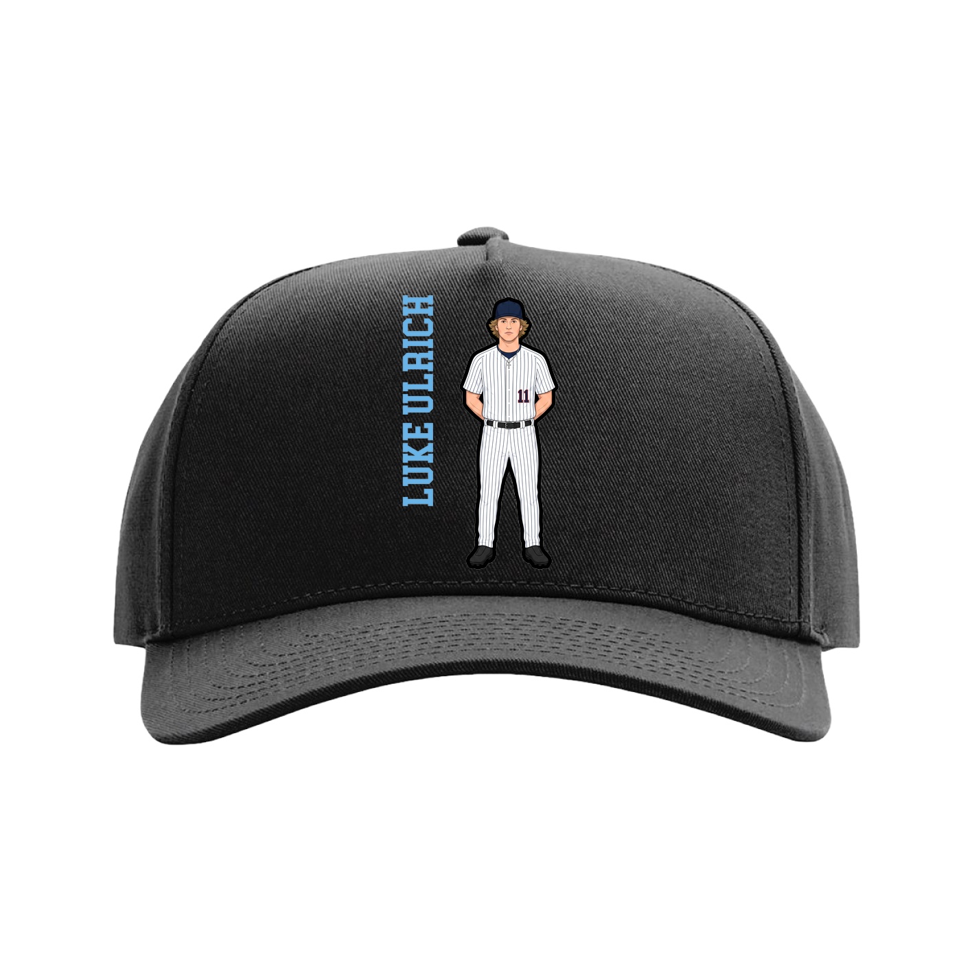 Full Fabric Five-Panel Champ Cap — Name Vertical in Black