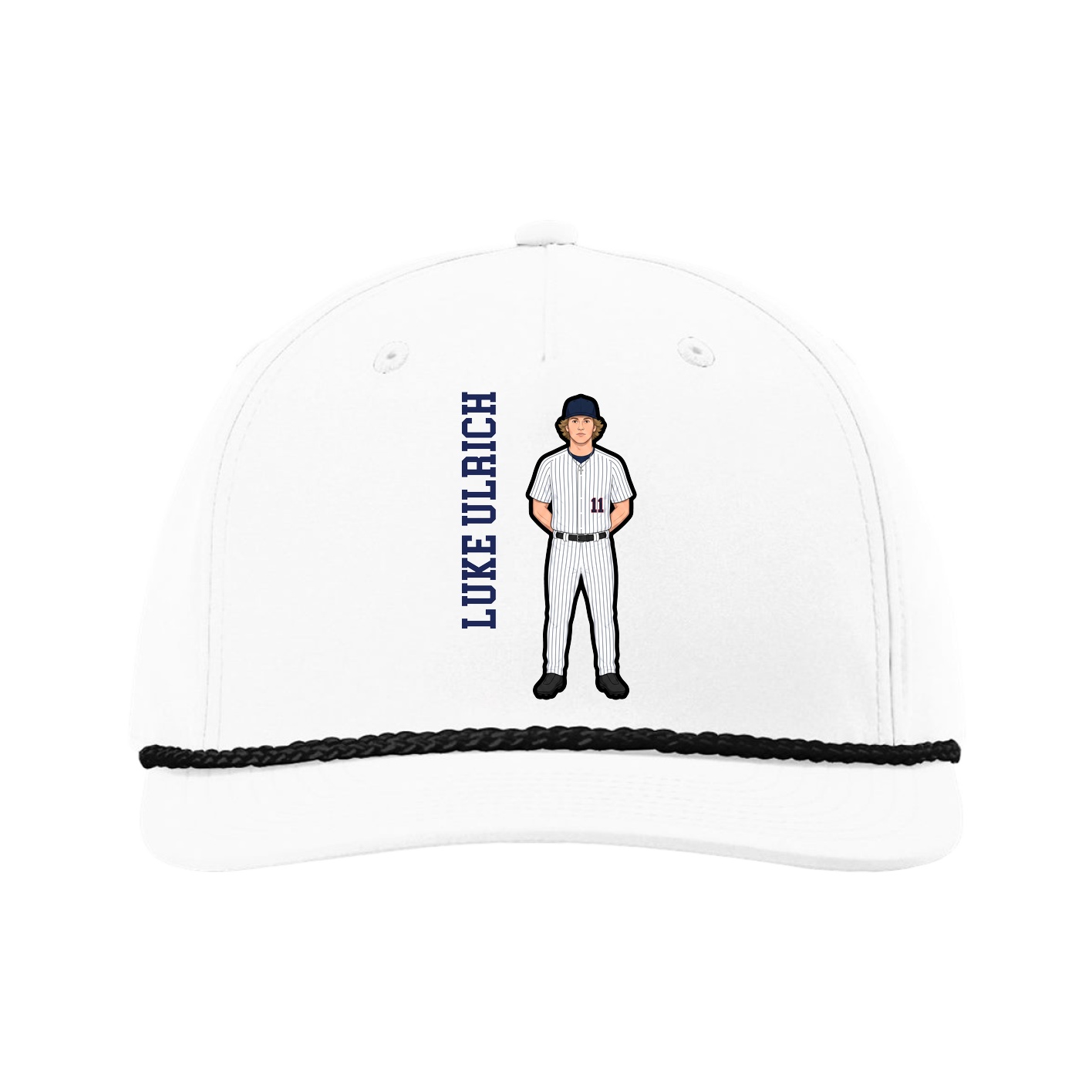 Five-Panel Classic Rope Cap — Name Vertical in White