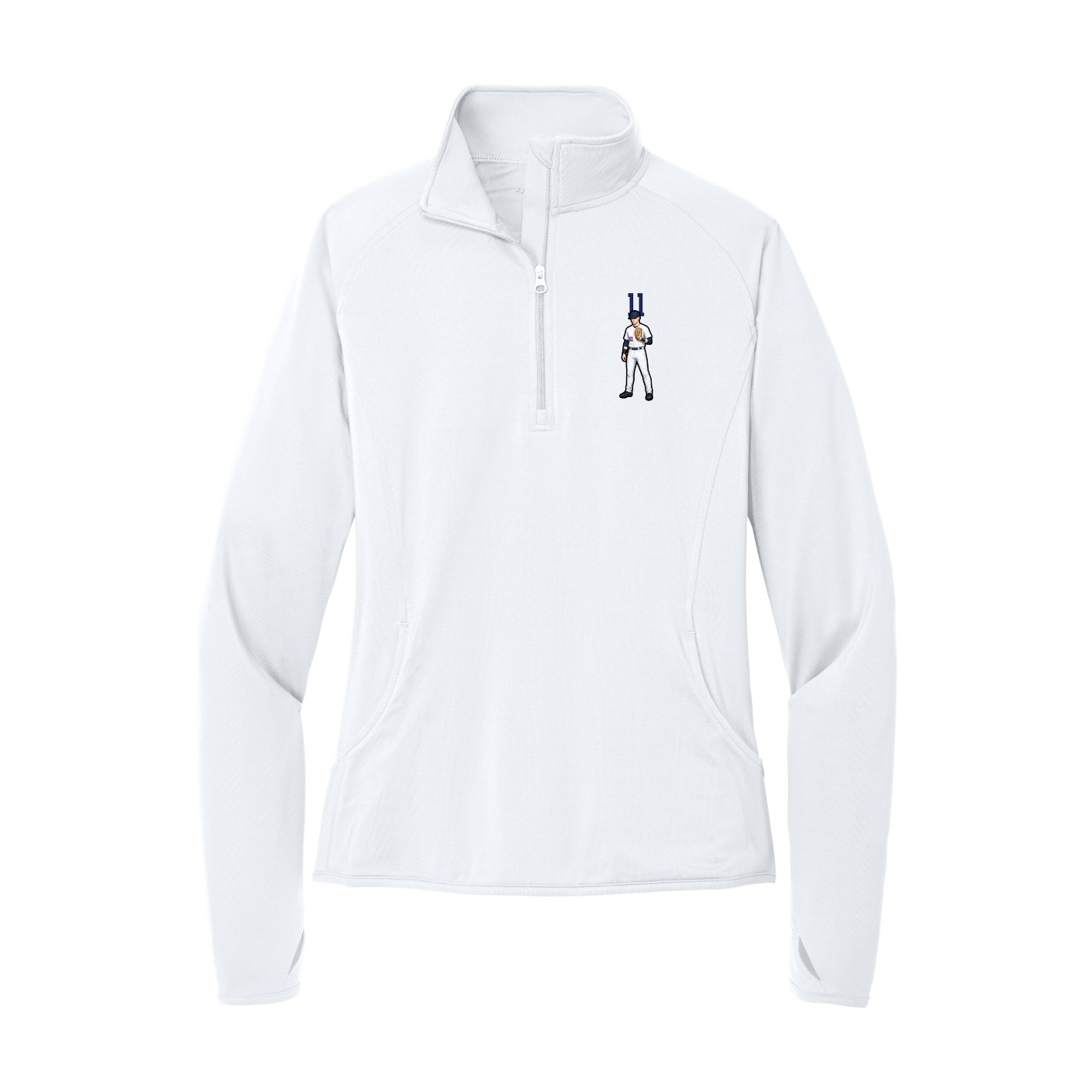 Women's Q-Zip Pullover — Number Top in White