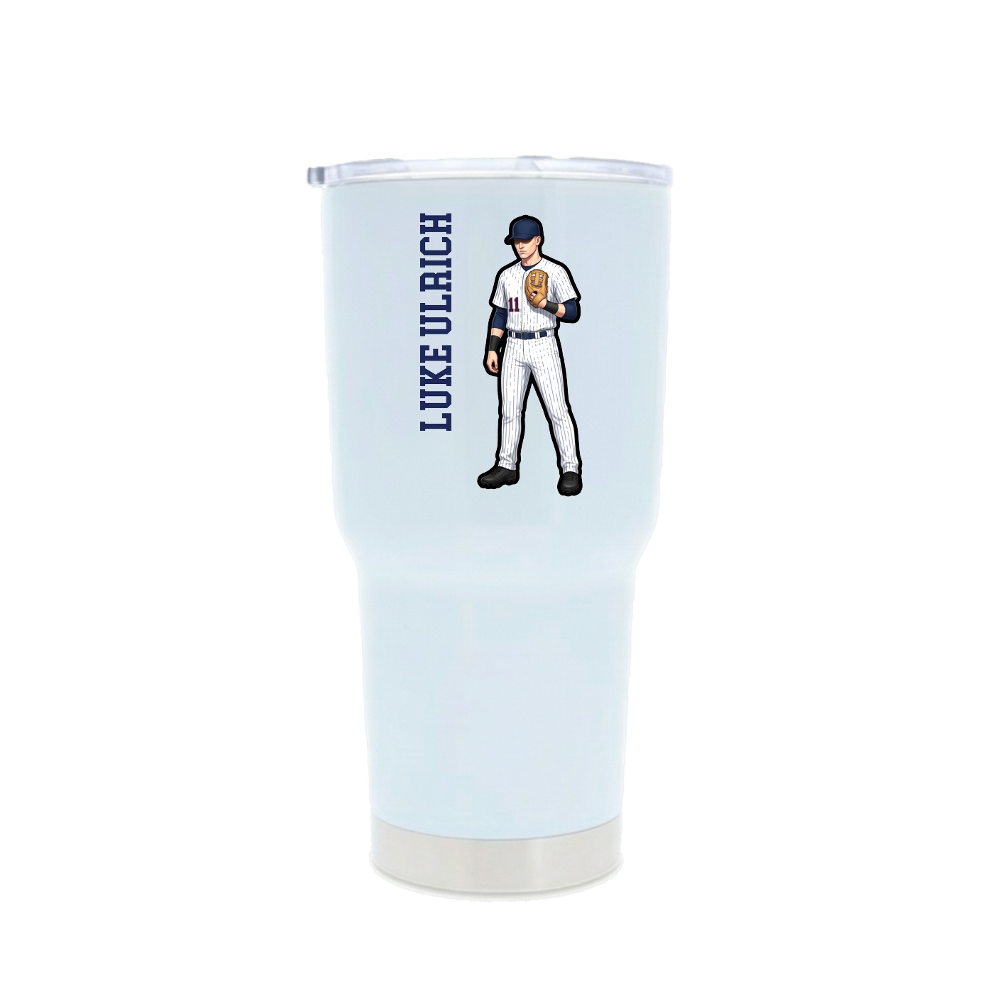 30oz Stainless Steel Tumbler — Name Vertical in White
