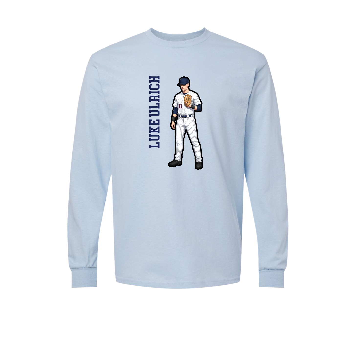 Long Sleeve Tee — Name Vertical in Light Blue