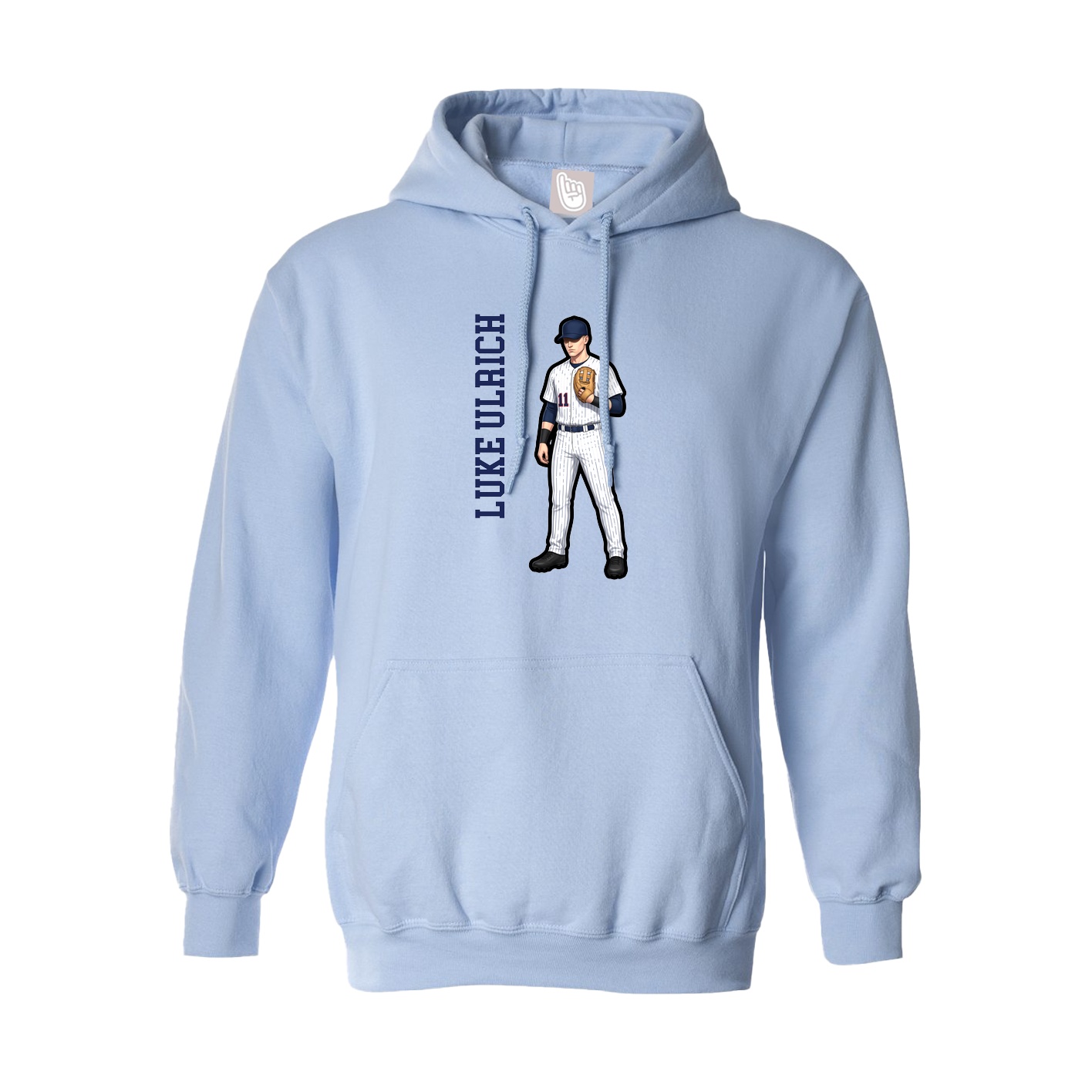 Hoodie — Name Vertical in Light Blue