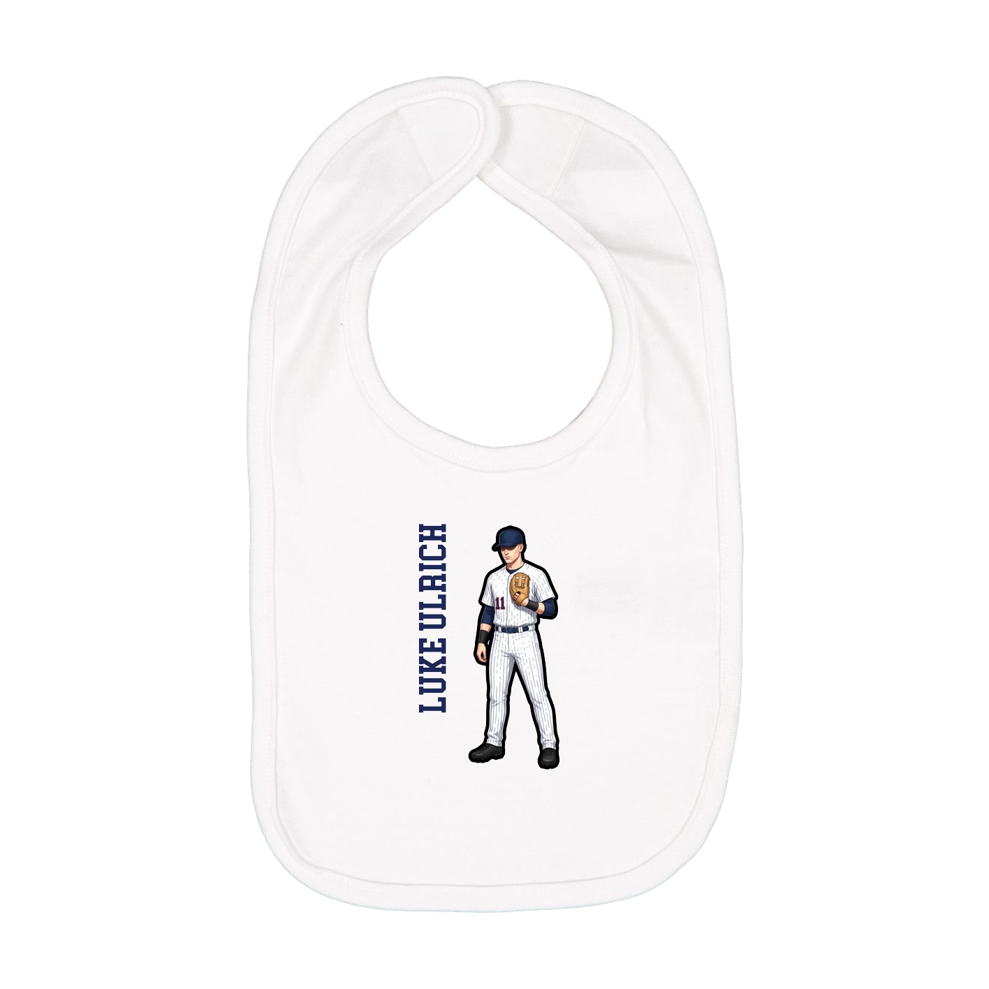 Infant Bib — Name Vertical in White