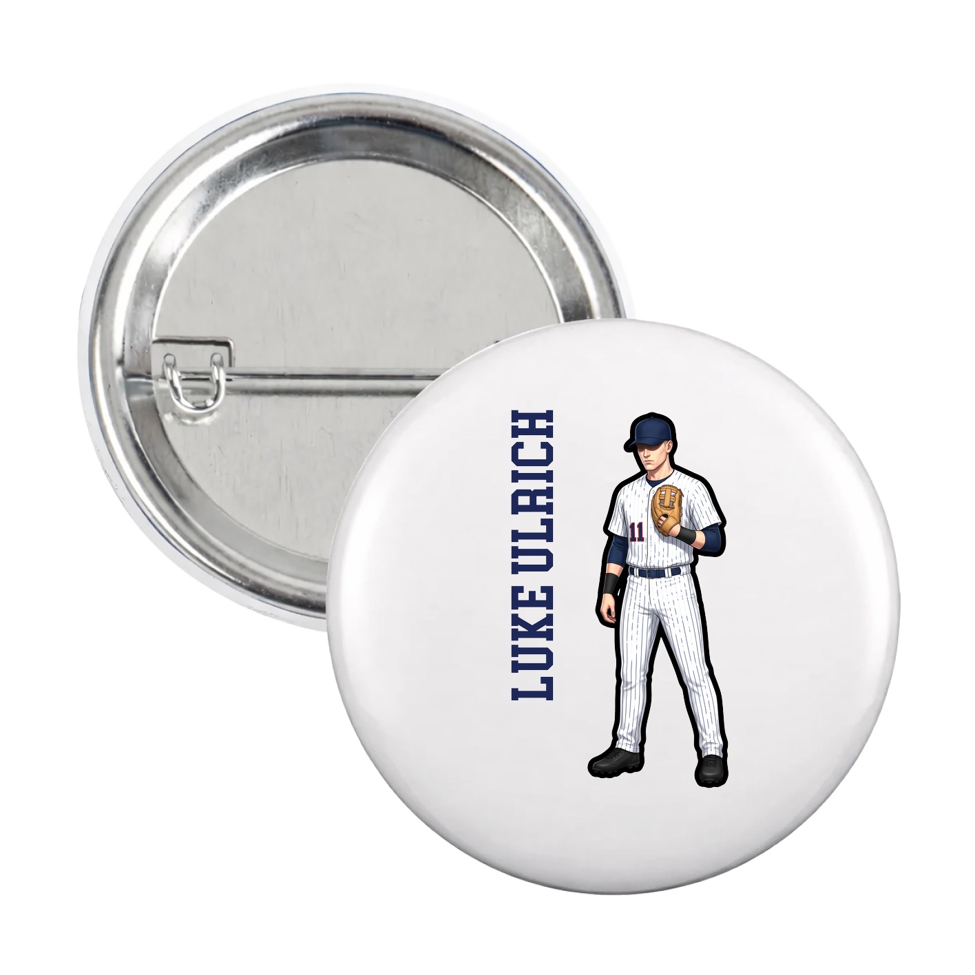 Game Day Button — Name Vertical in White
