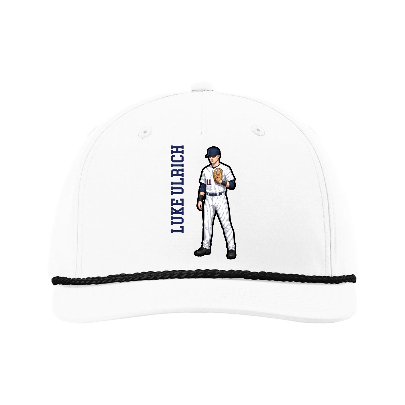 Five-Panel Classic Rope Cap — Name Vertical in White